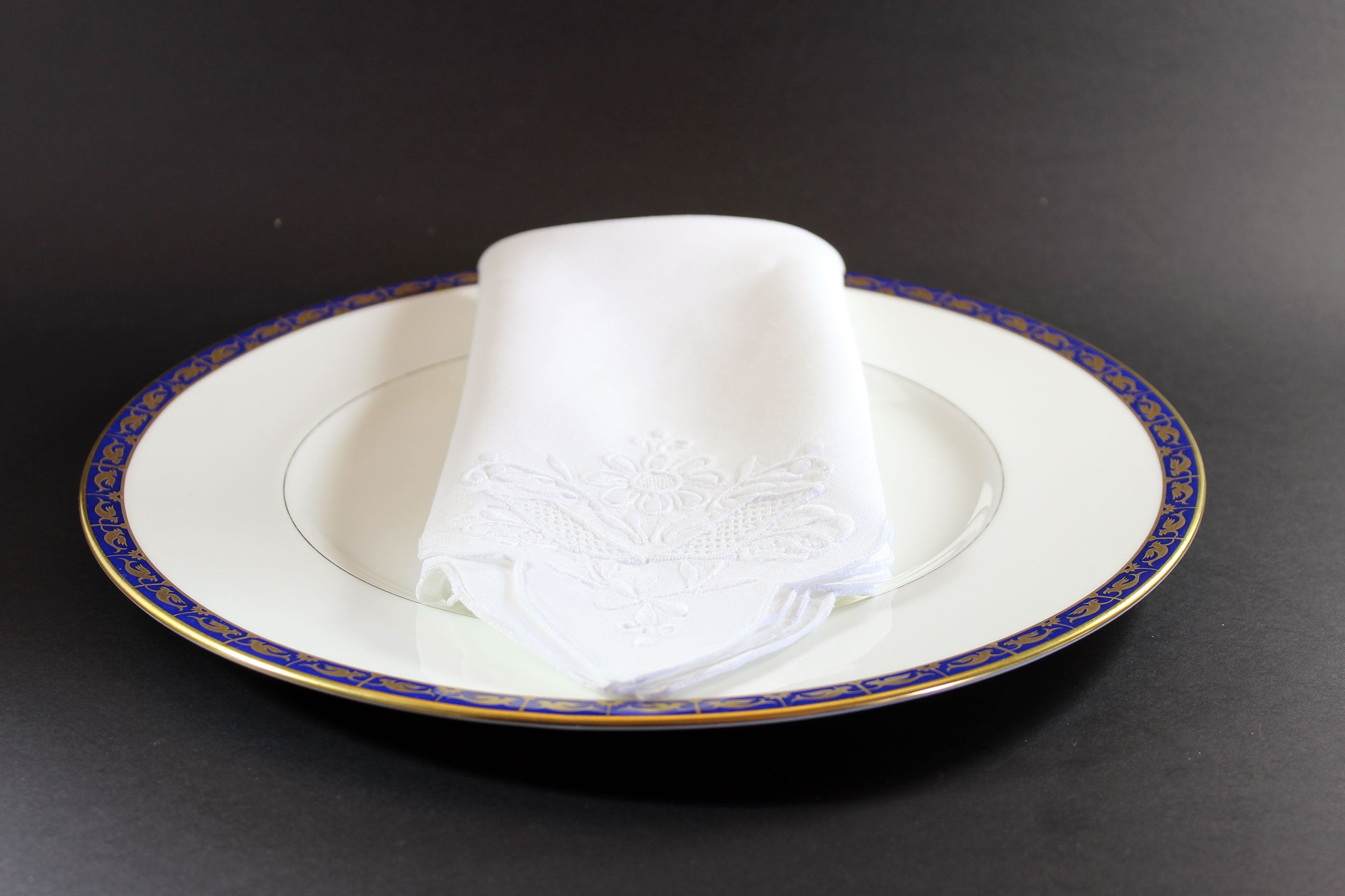 Madeira Hand Embroidered Floral Linen Napkins, White