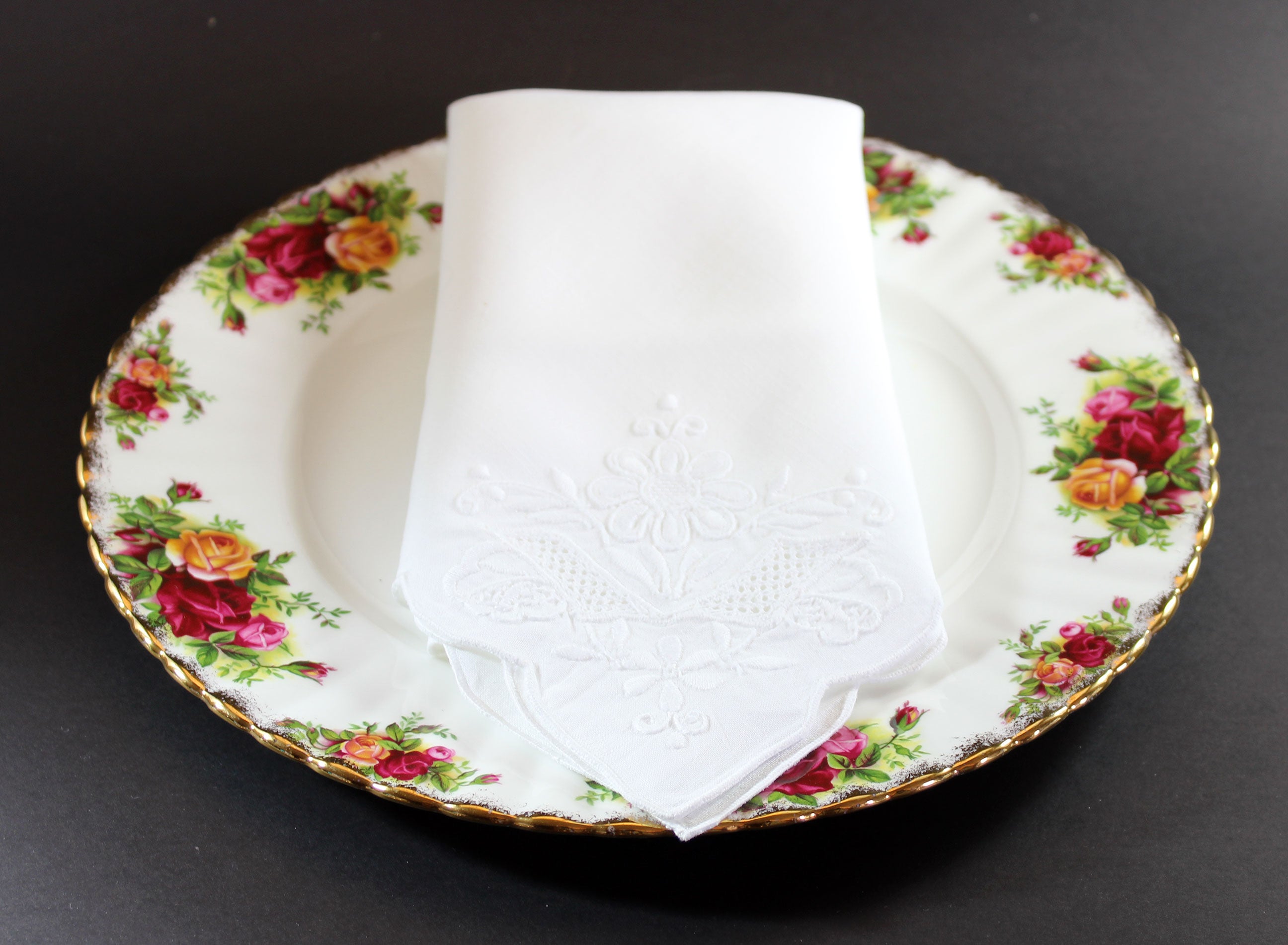Madeira Hand Embroidered Floral Linen Napkins, White