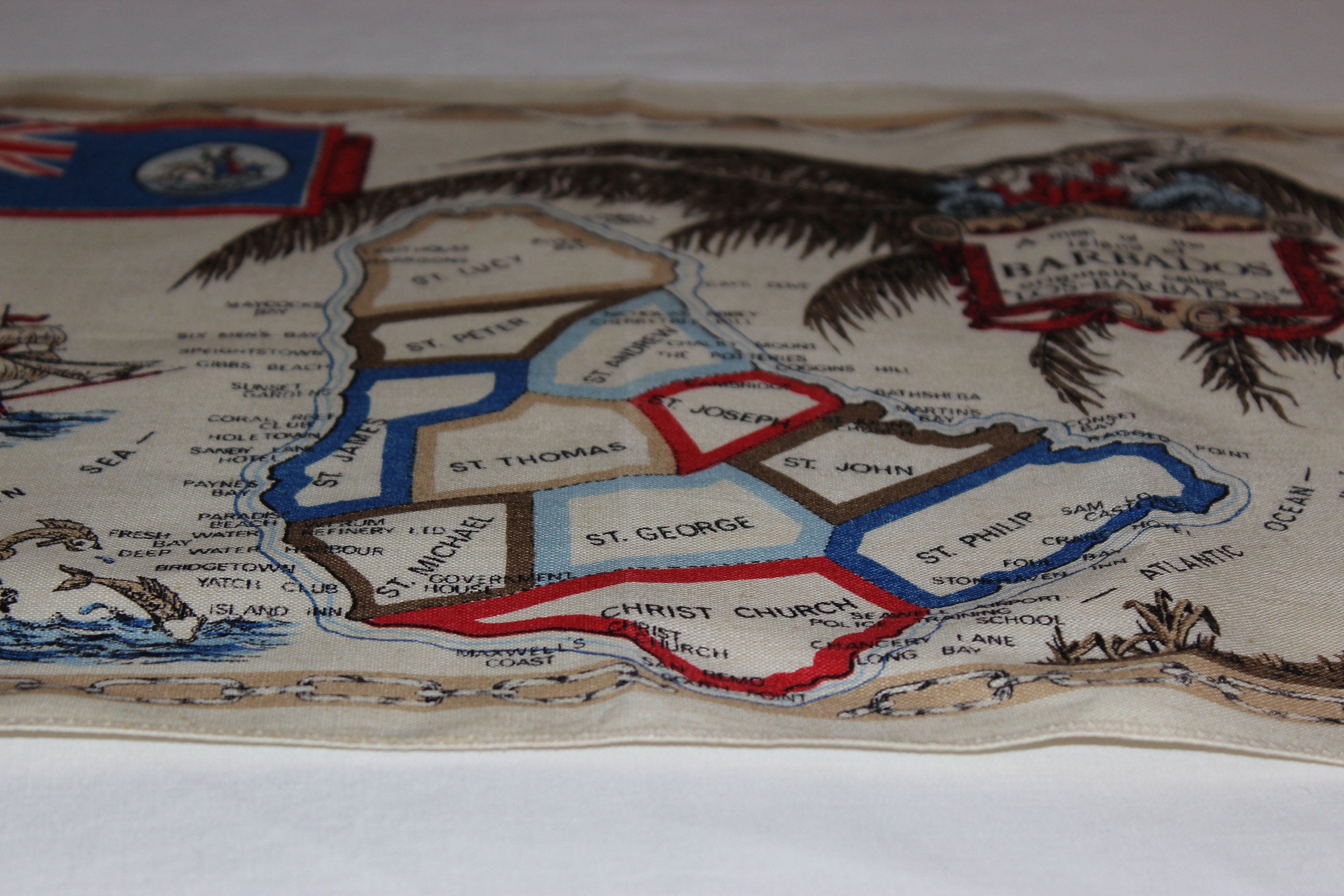 Souvenir Linen Tea Towel, Map of Barbados