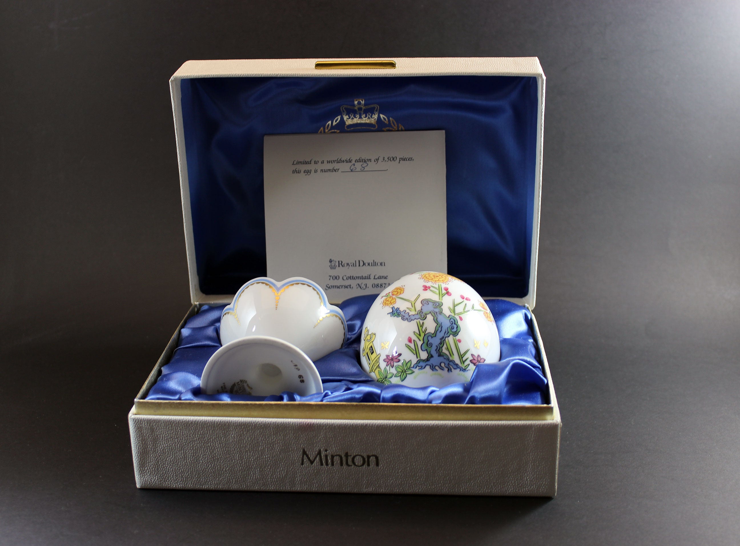 Minton Bone China Egg with Stand and Box, Emperor&