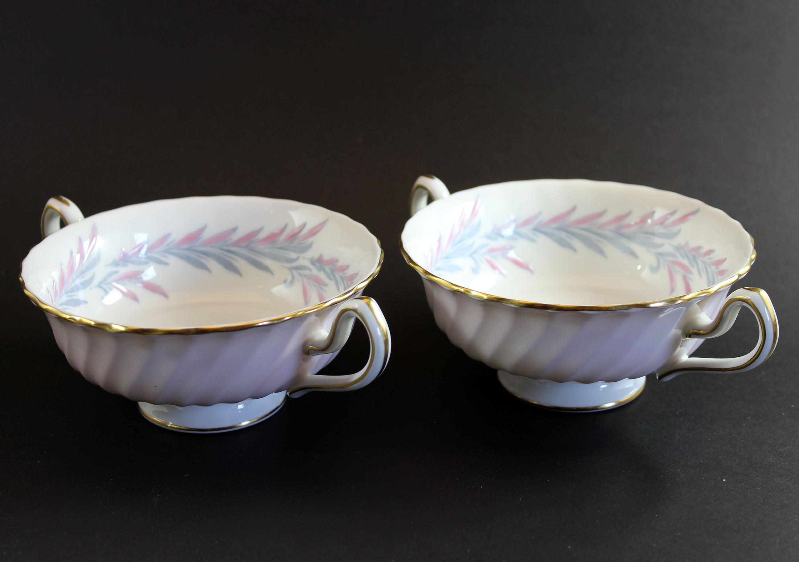 Minton China, Symphony Pink, Two Handled Soup Bowls