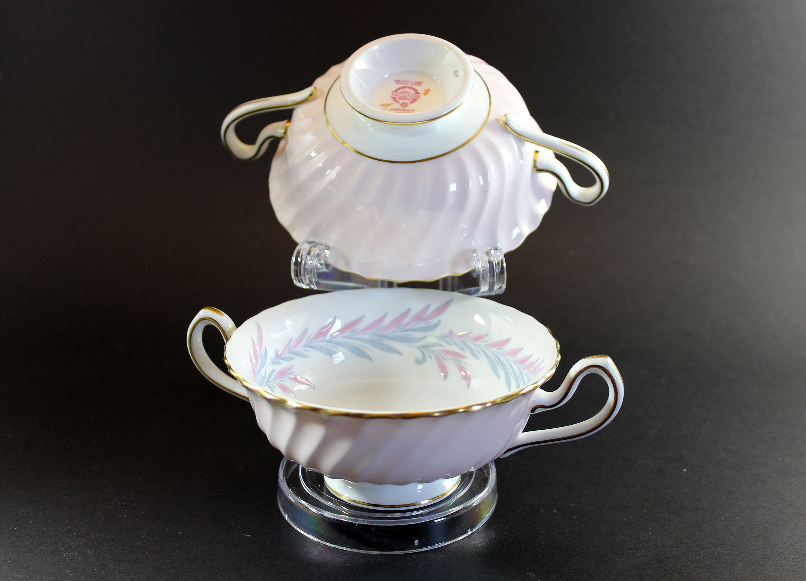Minton China, Symphony Pink, Two Handled Soup Bowls