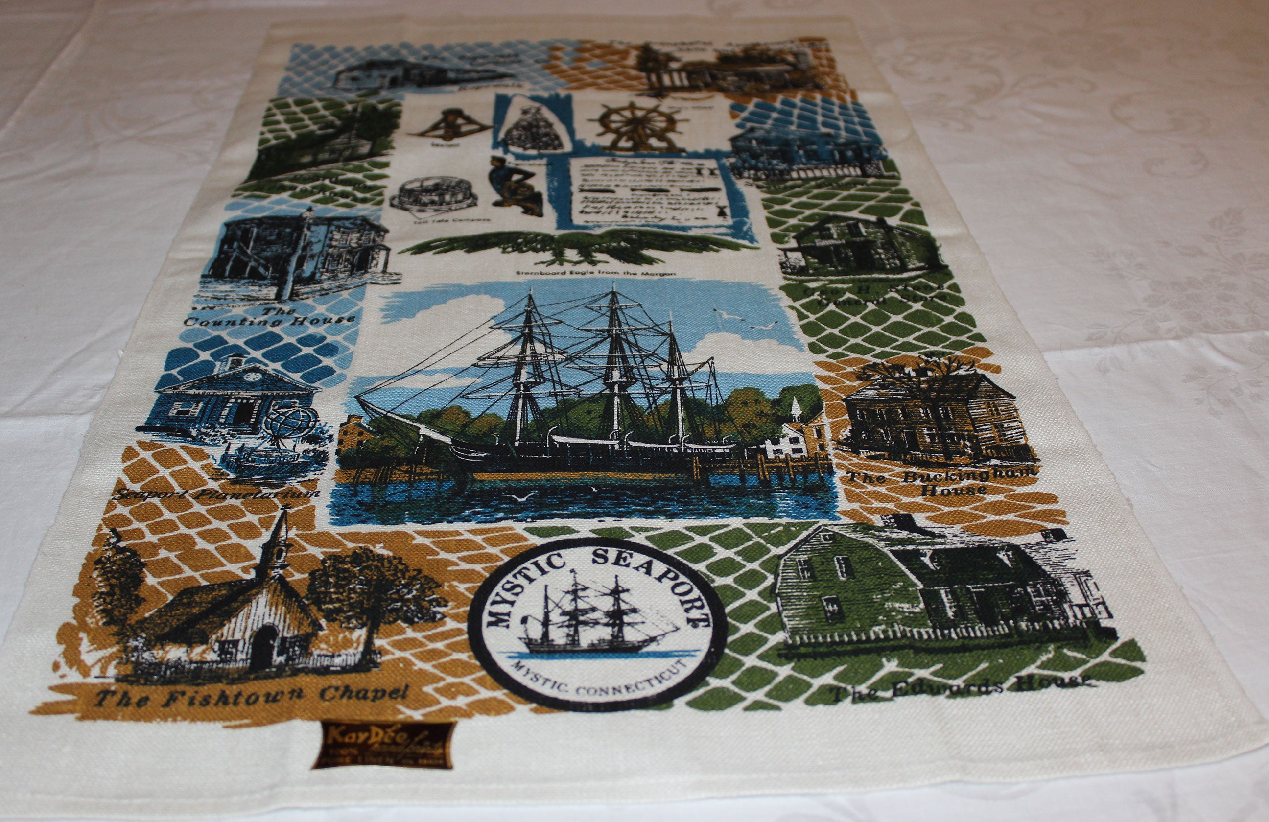 Souvenir Linen Tea Towel, Mystic Seaport, Connecticut