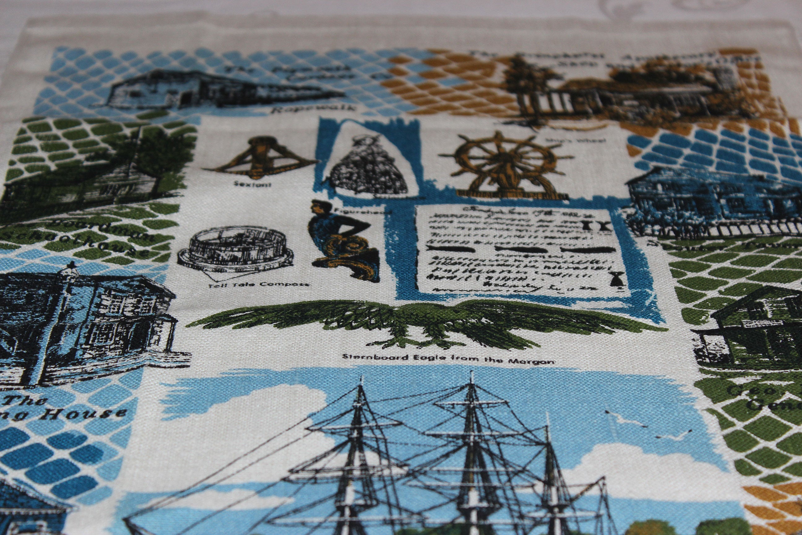 Souvenir Linen Tea Towel, Mystic Seaport, Connecticut