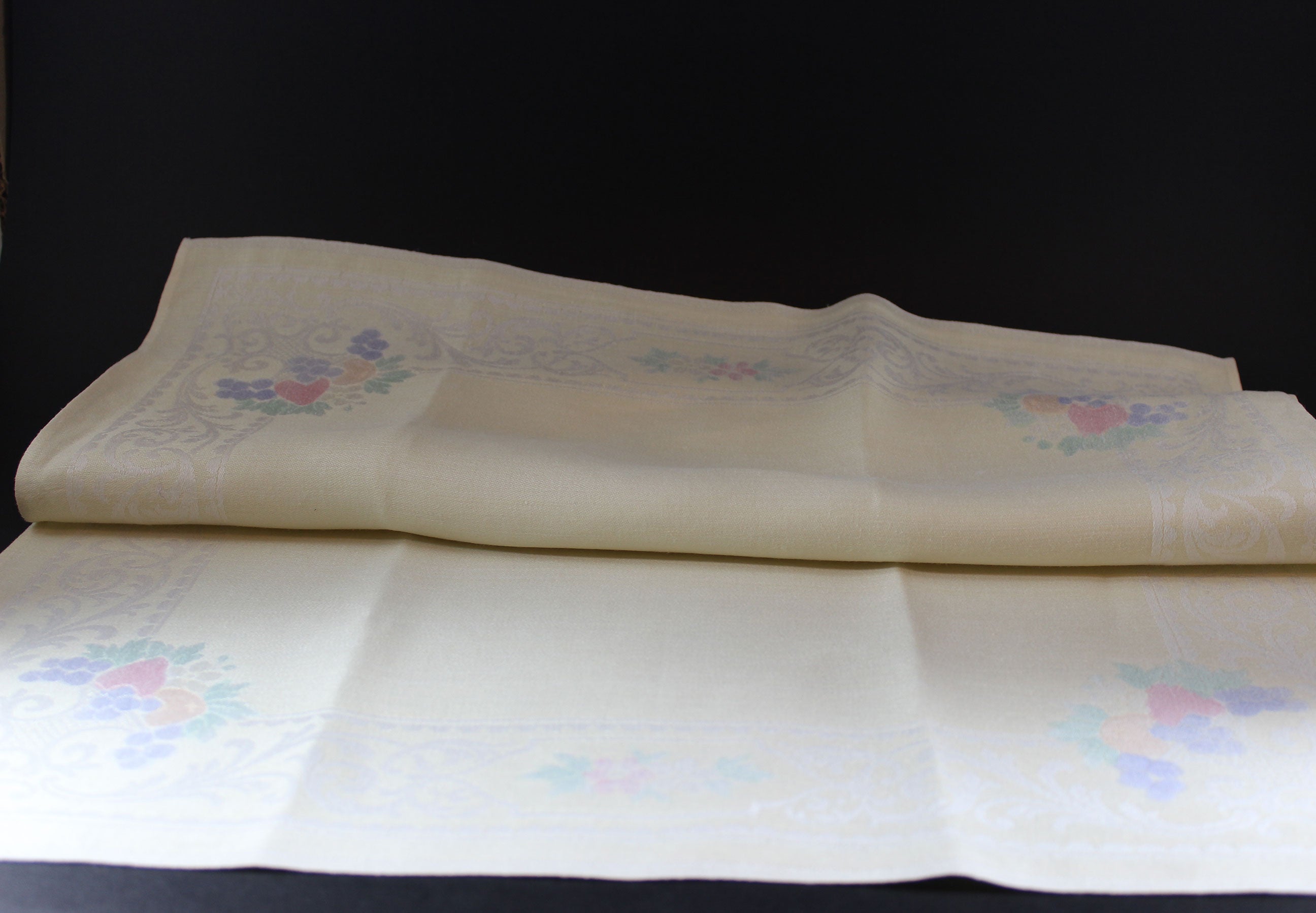 Pale Yellow, Double Damask Large Linen Dinner Napkins Old Bleach