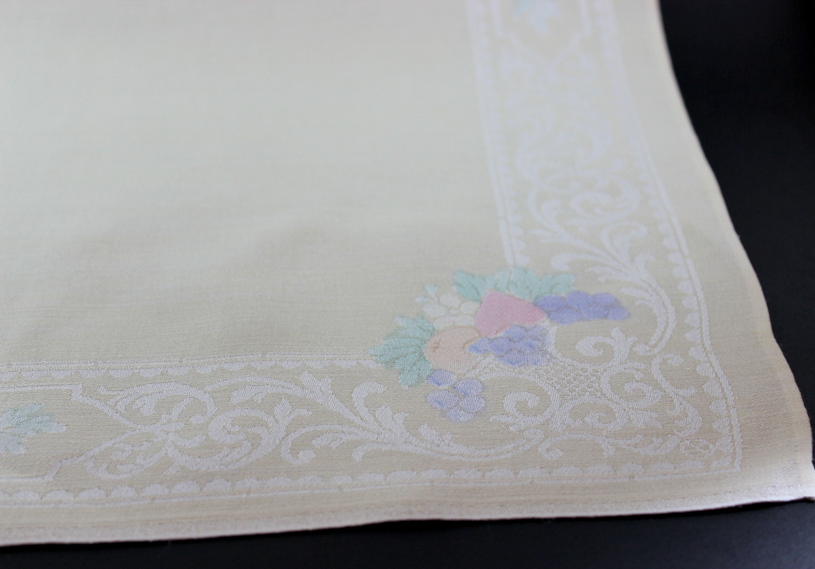 Pale Yellow, Double Damask Large Linen Dinner Napkins Old Bleach