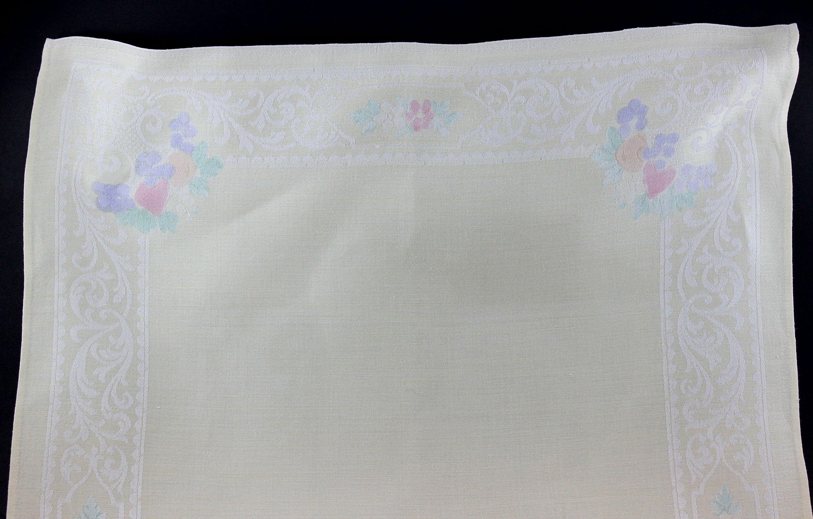 Pale Yellow, Double Damask Large Linen Dinner Napkins Old Bleach