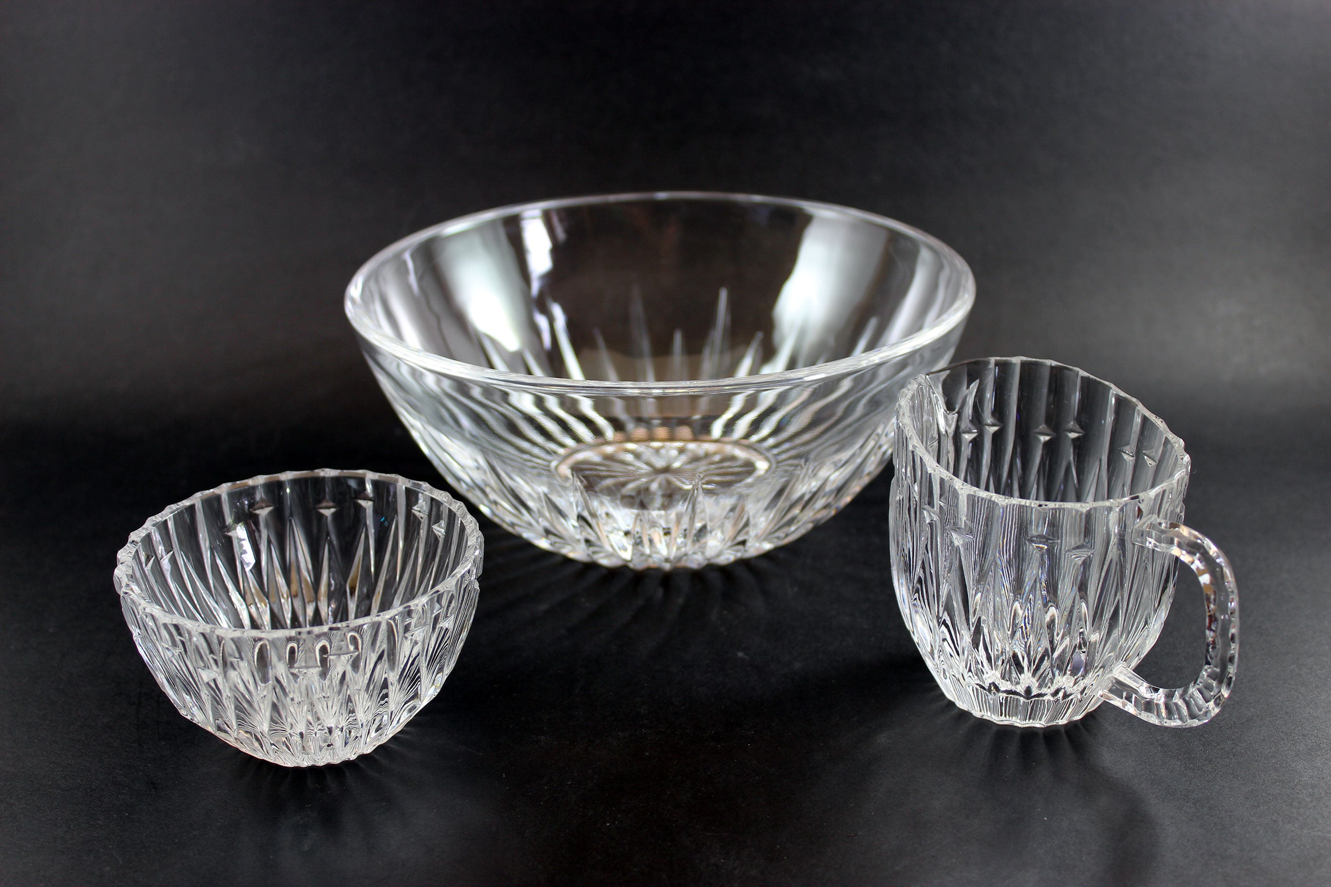 Princess House Crystal, Highlights Pattern, Bowl, Creamer and Sugar Bowl