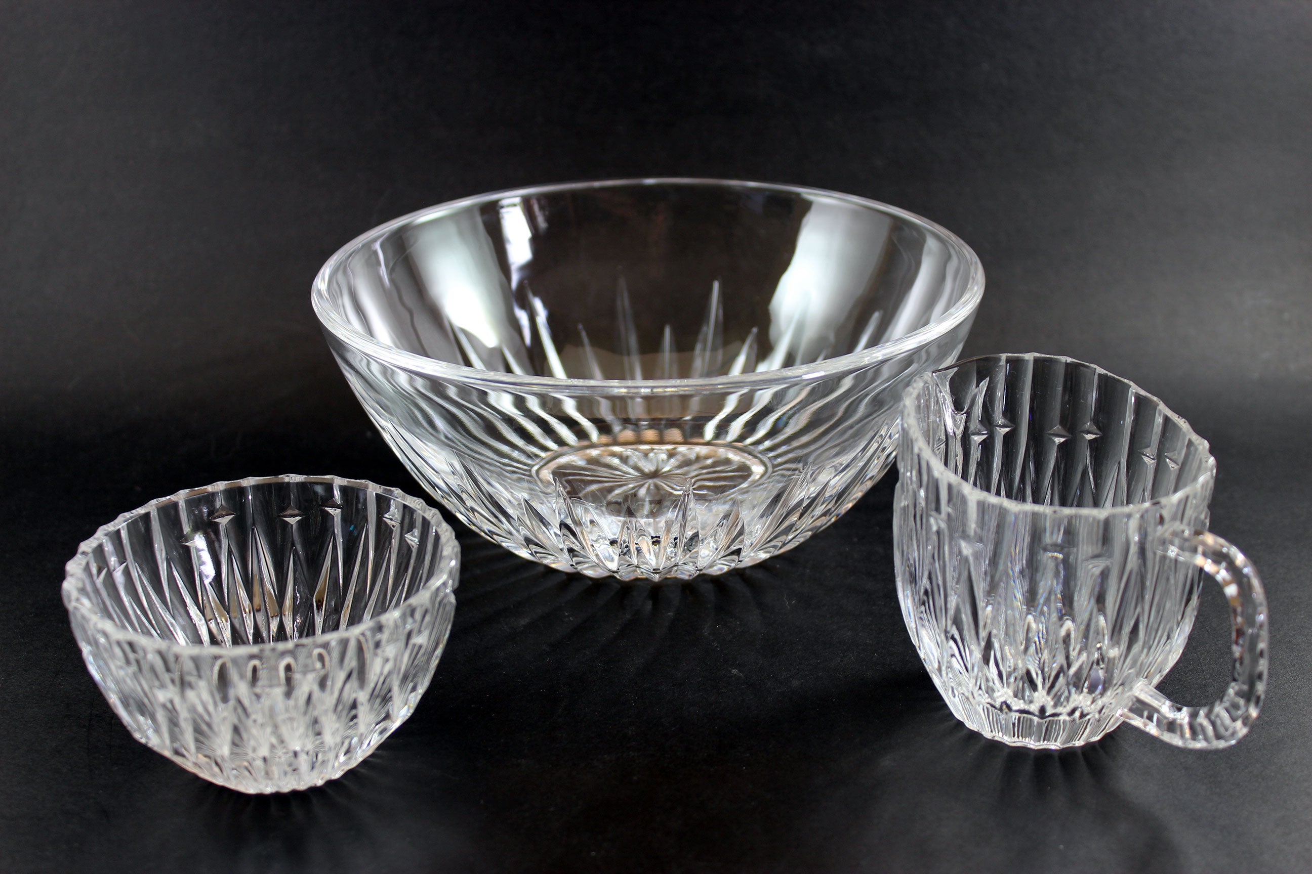 Princess House Crystal, Highlights Pattern, Bowl, Creamer and Sugar Bowl