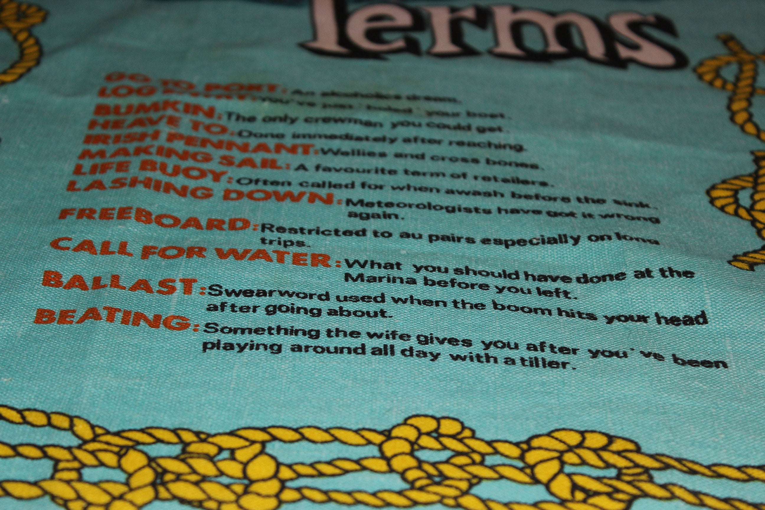 Souvenir Linen Tea Towel, Sailing Terms