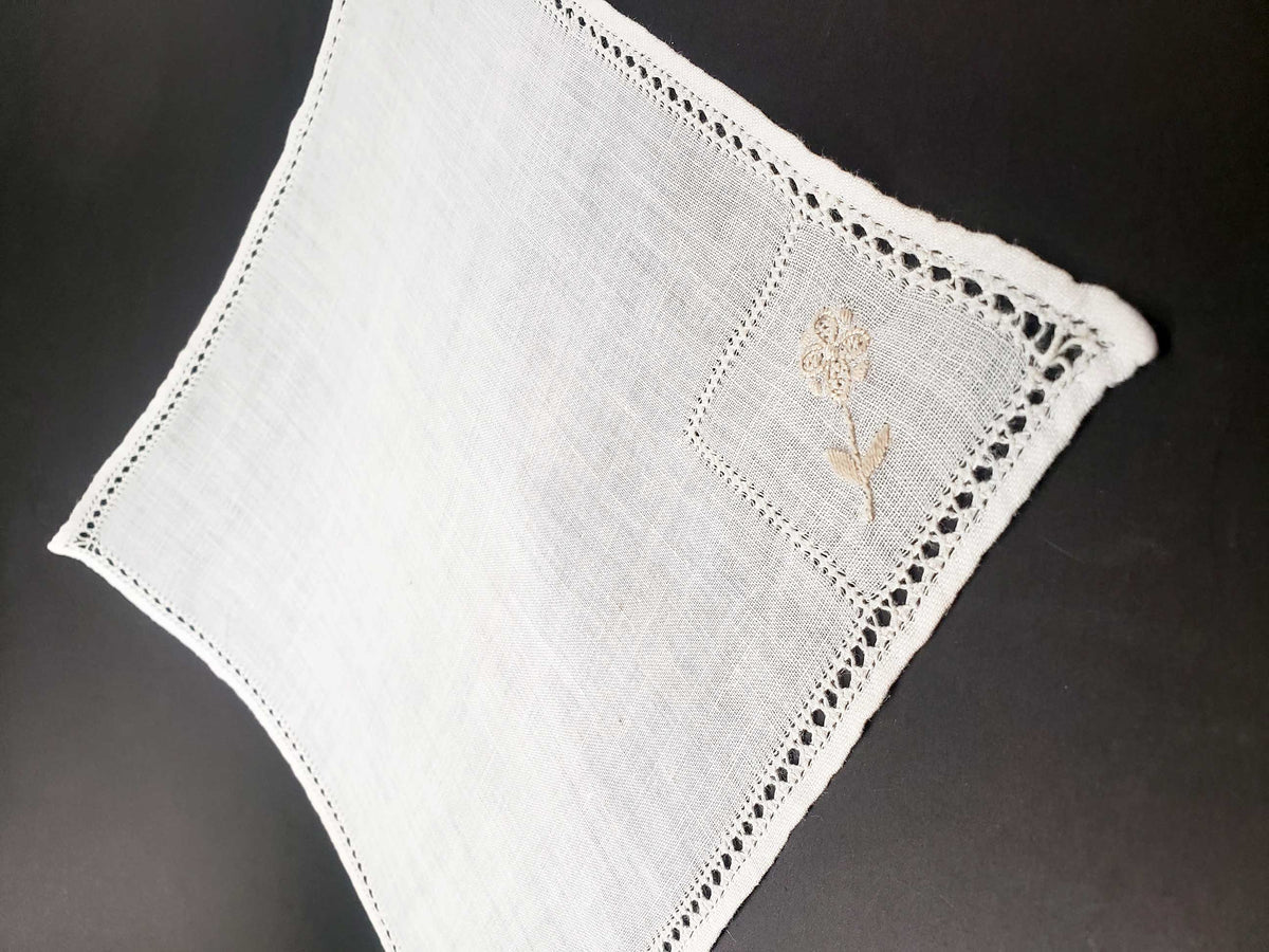 Medium Natural Linen Embroidered Handkerchief