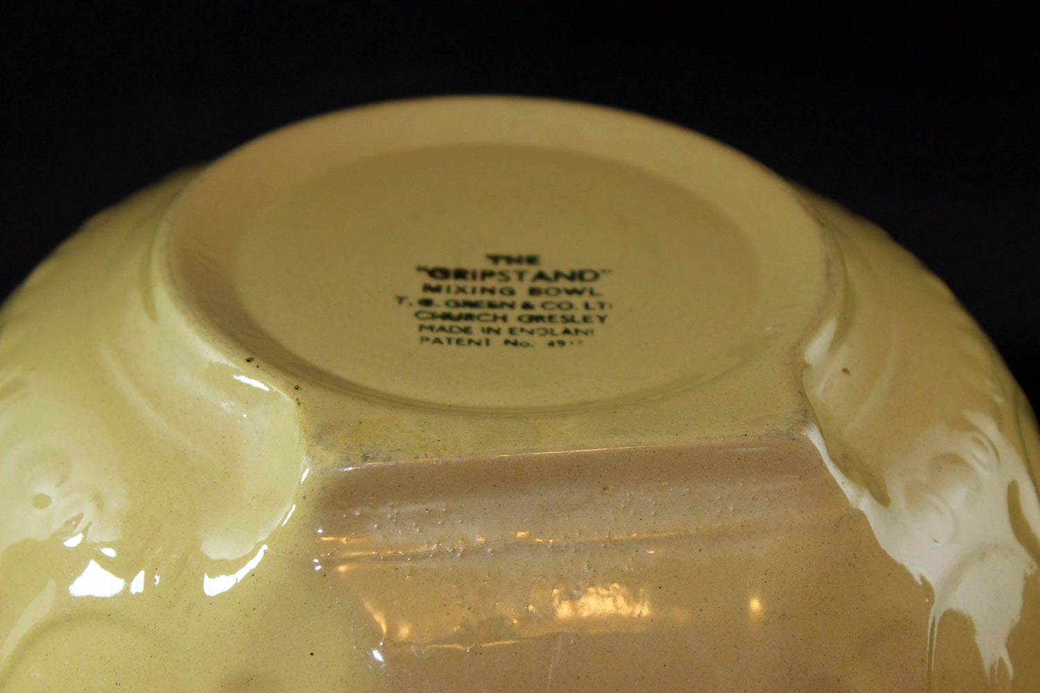T. G. Green, Vintage Yellow Ware Gripstand Mixing Bowl, 11 Inch