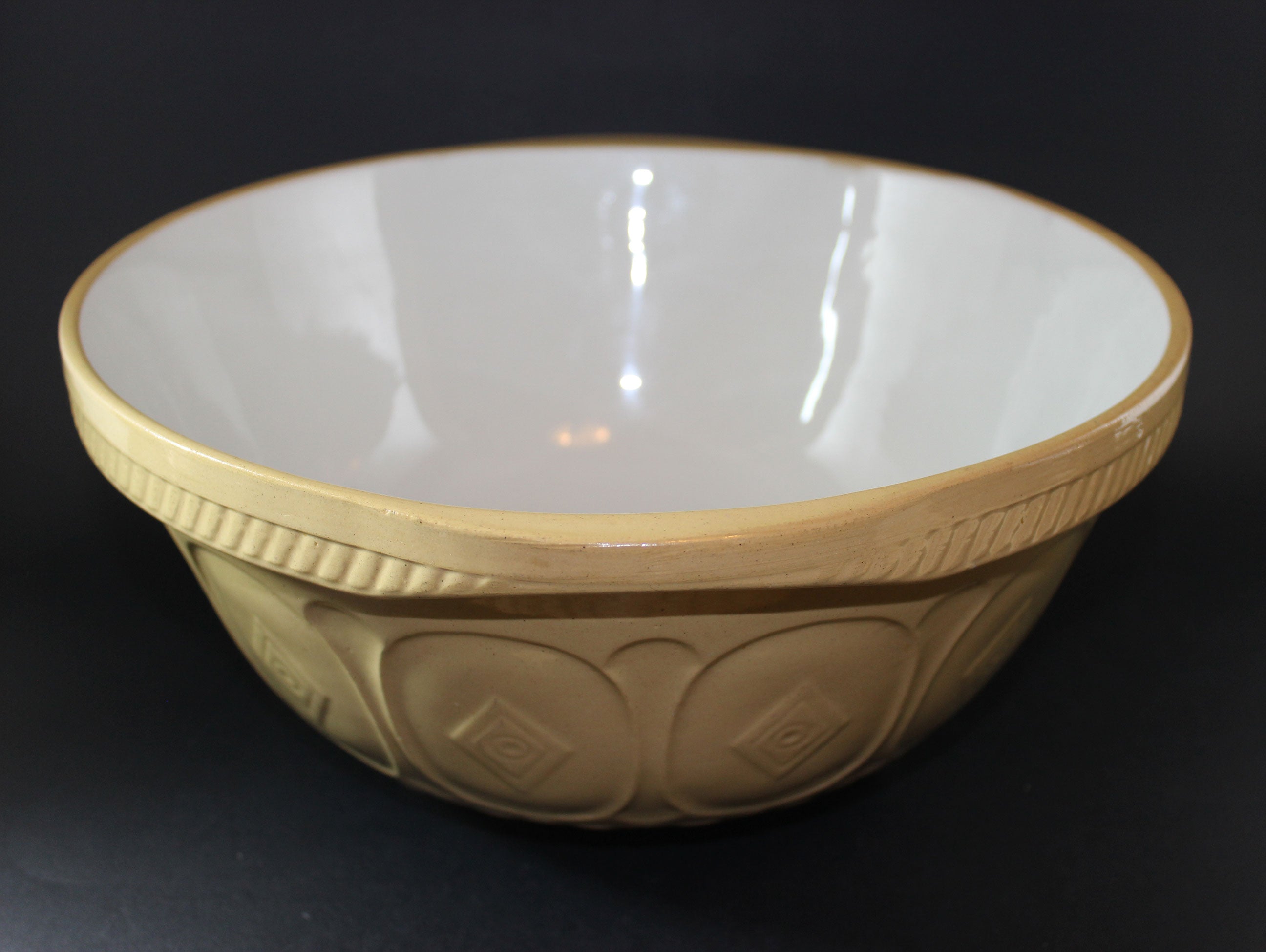 T. G. Green, Vintage Yellow Ware Gripstand Mixing Bowl, 12 Inch