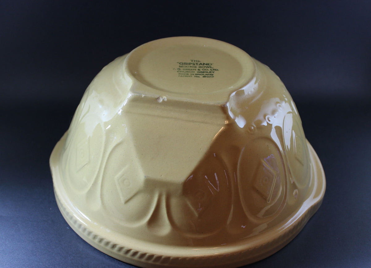 T. G. Green, Vintage Yellow Ware Gripstand Mixing Bowl, 11 Inch