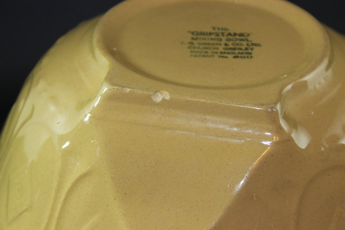 T. G. Green, Vintage Yellow Ware Gripstand Mixing Bowl, 11 Inch