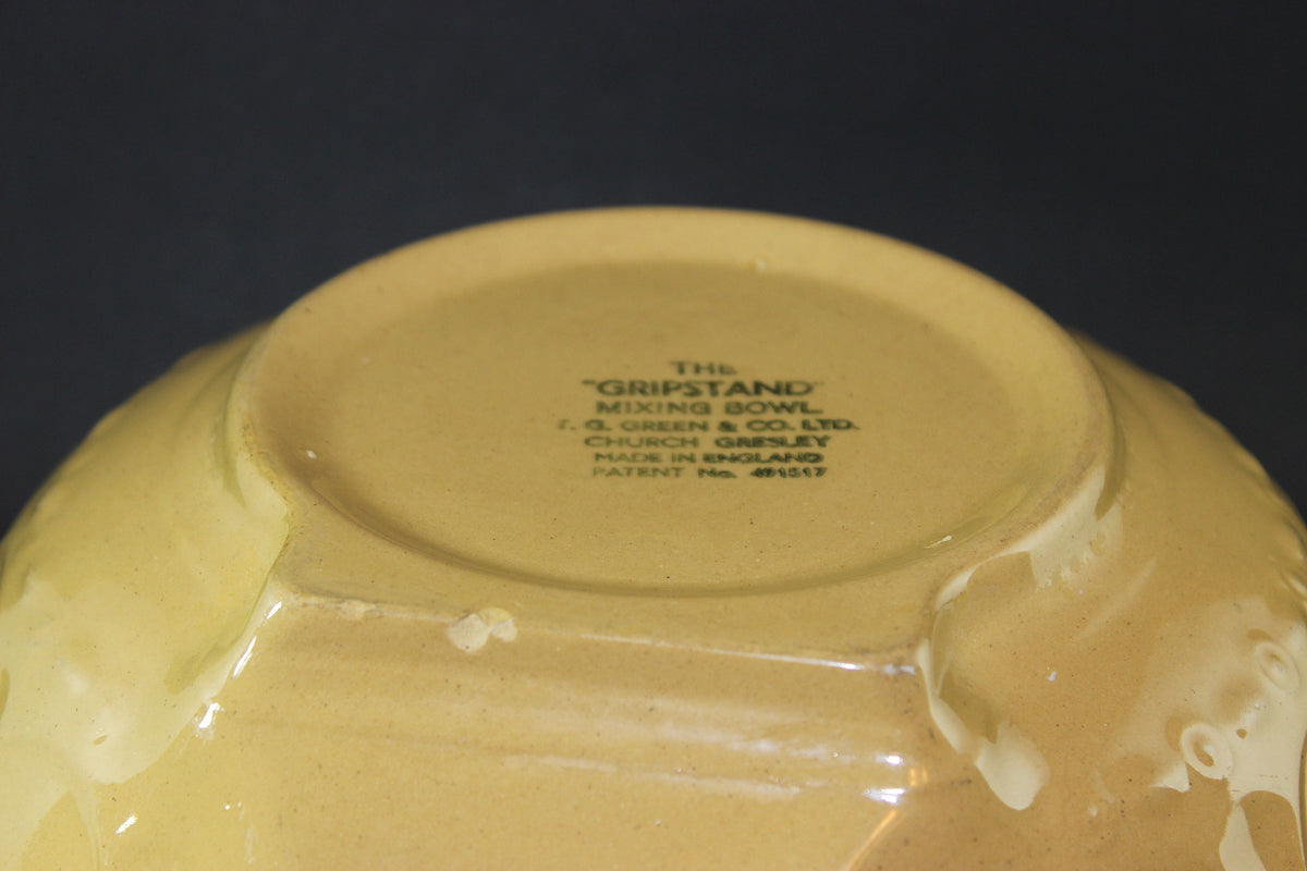 T. G. Green, Vintage Yellow Ware Gripstand Mixing Bowl, 11 Inch