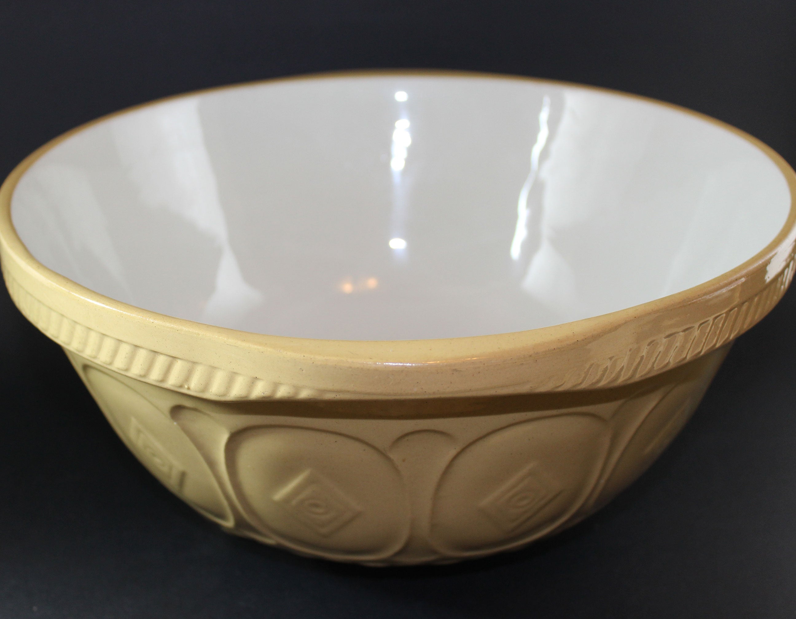 T. G. Green, Vintage Yellow Ware Gripstand Mixing Bowl, 12 Inch