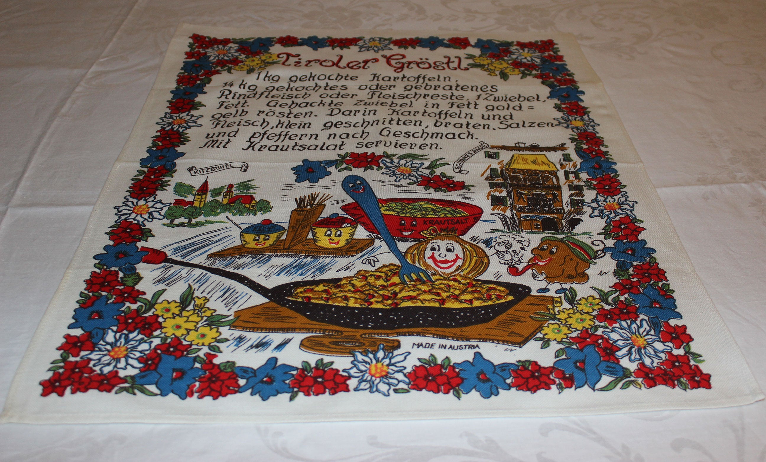 Souvenir Linen Tea Towel, Tiroler Grostl