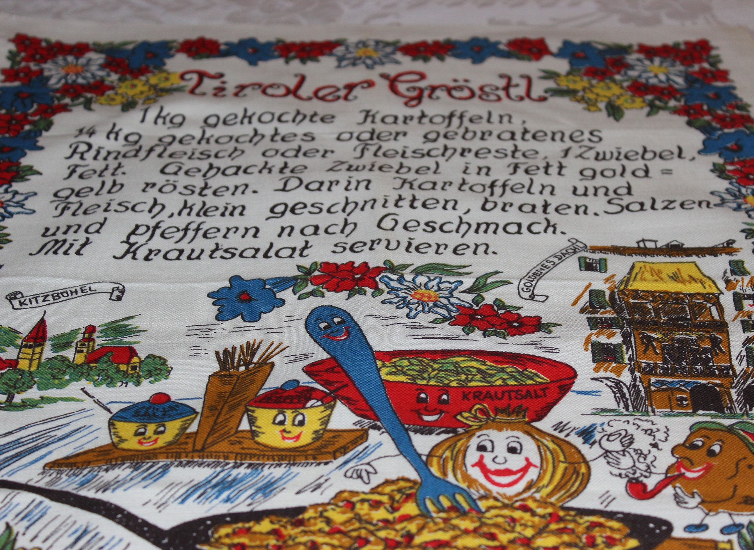 Souvenir Linen Tea Towel, Tiroler Grostl