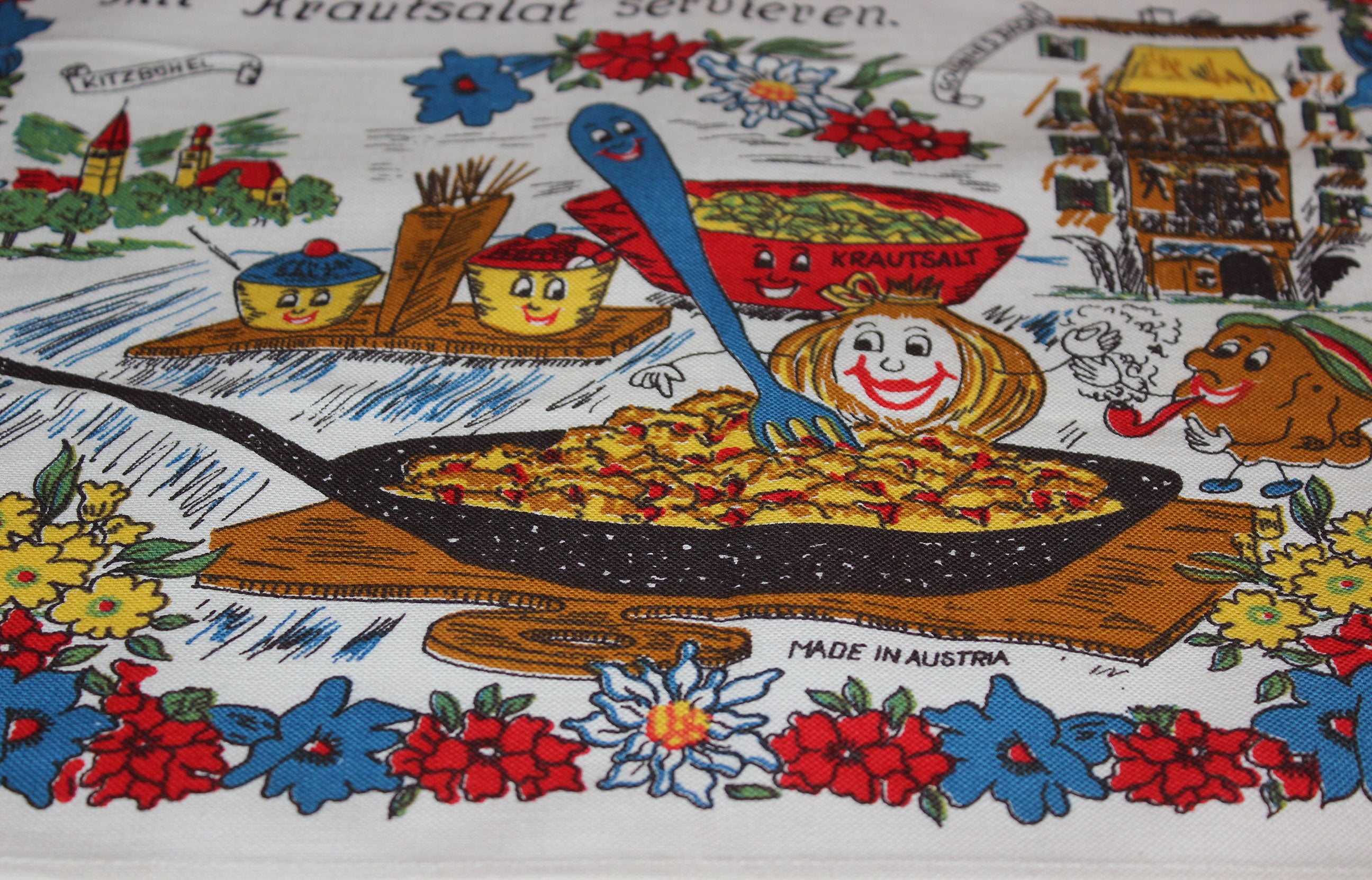 Souvenir Linen Tea Towel, Tiroler Grostl