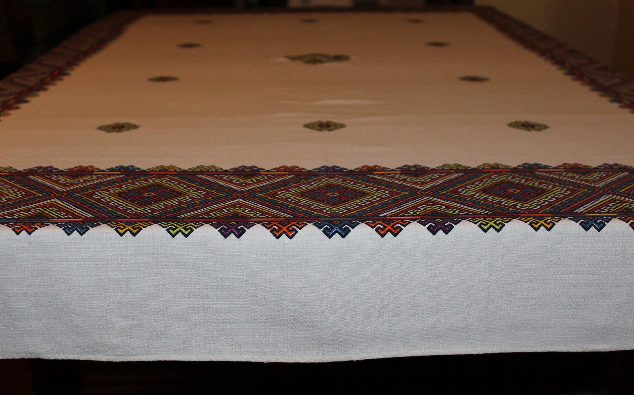 Ukrainian Print, Vintage Linen Tablecloth