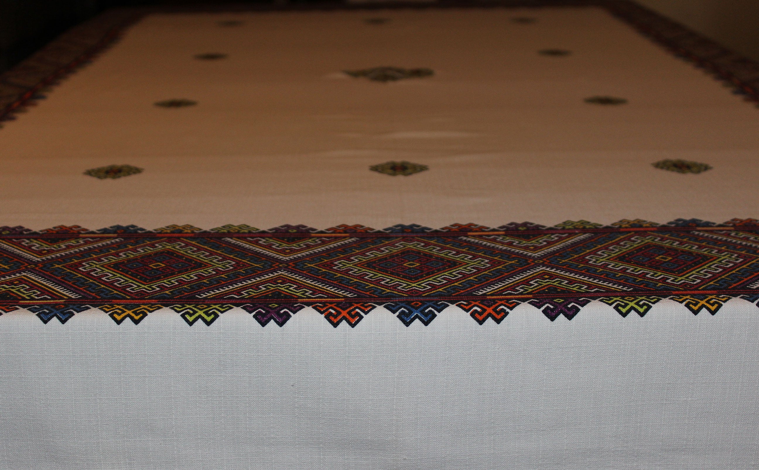Ukrainian Print, Vintage Linen Tablecloth