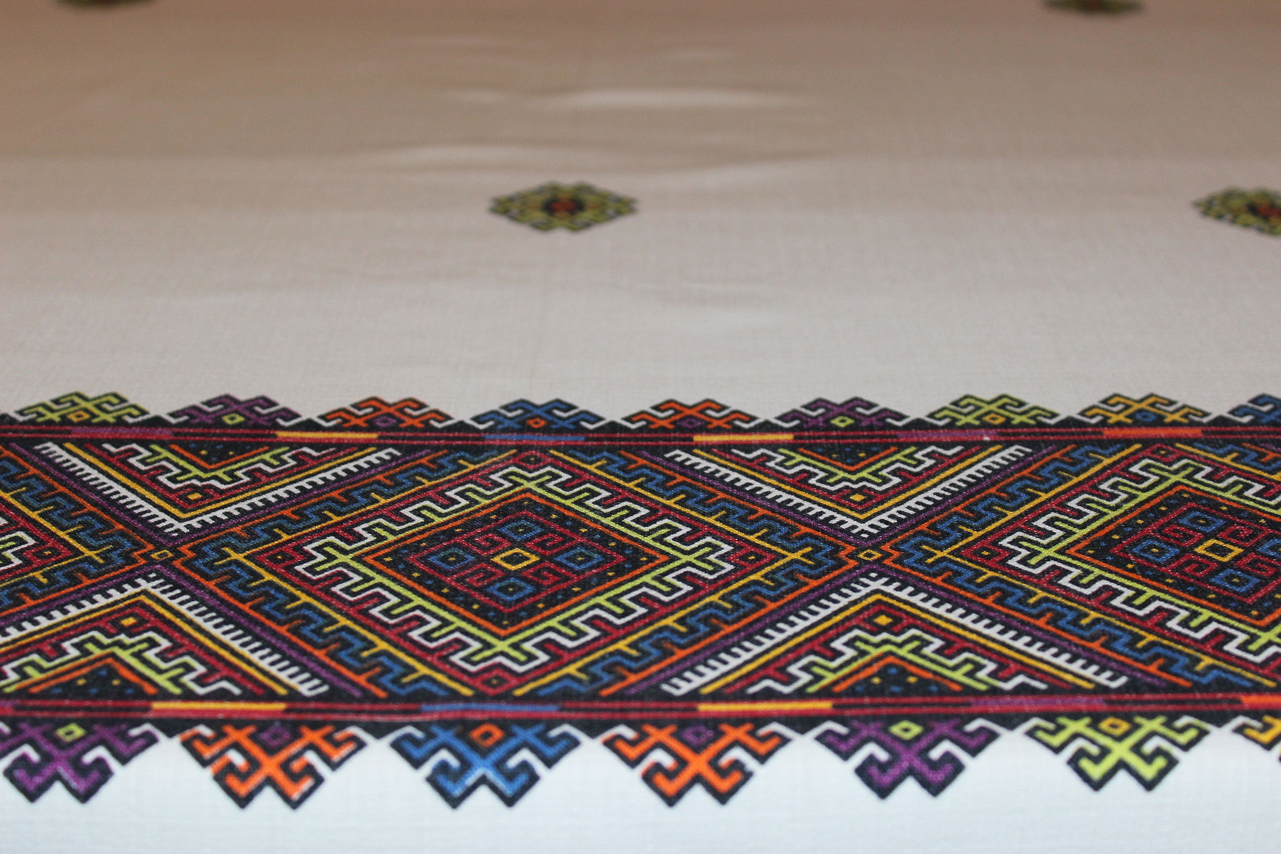 Ukrainian Print, Vintage Linen Tablecloth