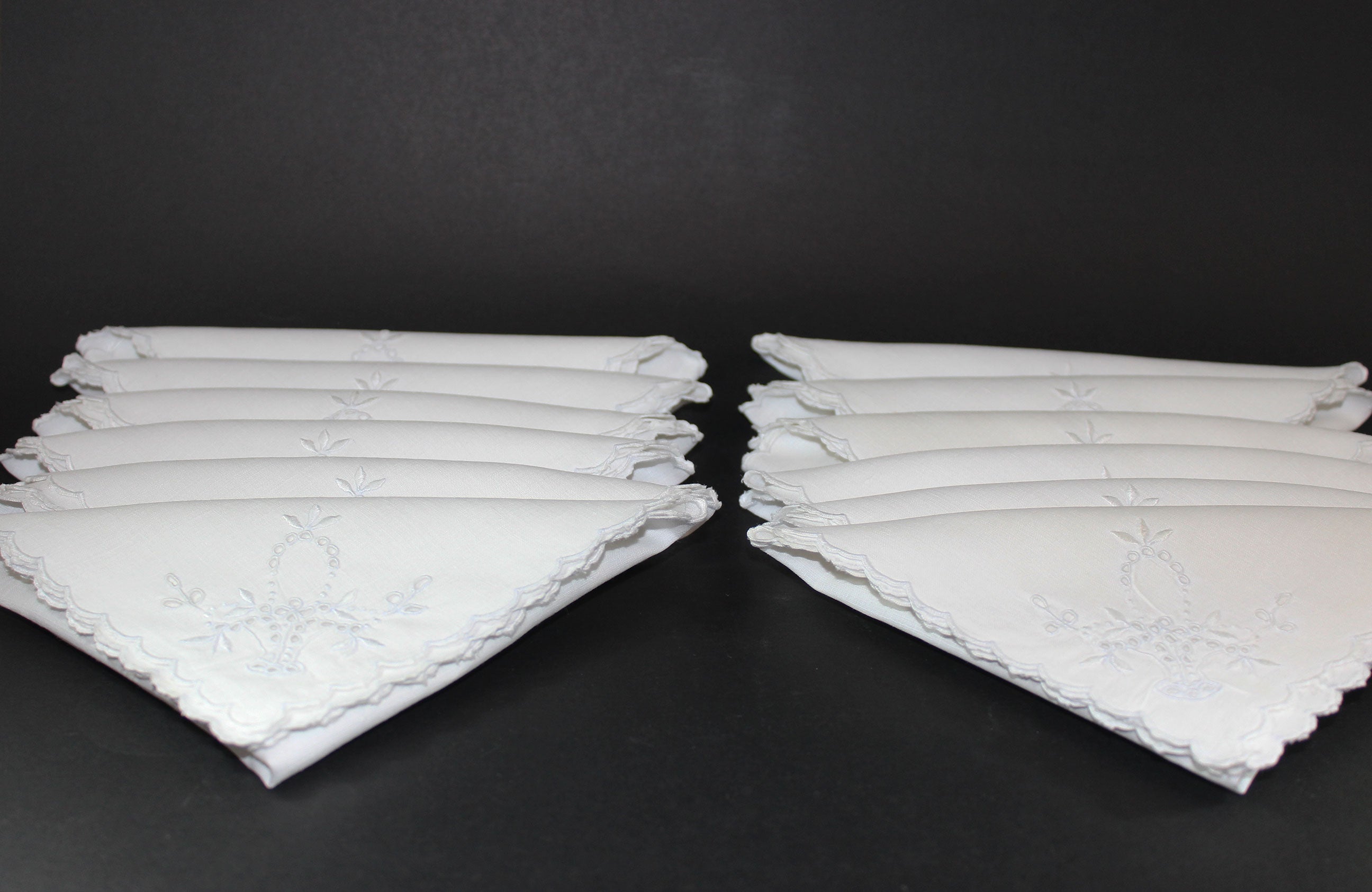 White Linen Embroidered Tea Napkins Basket