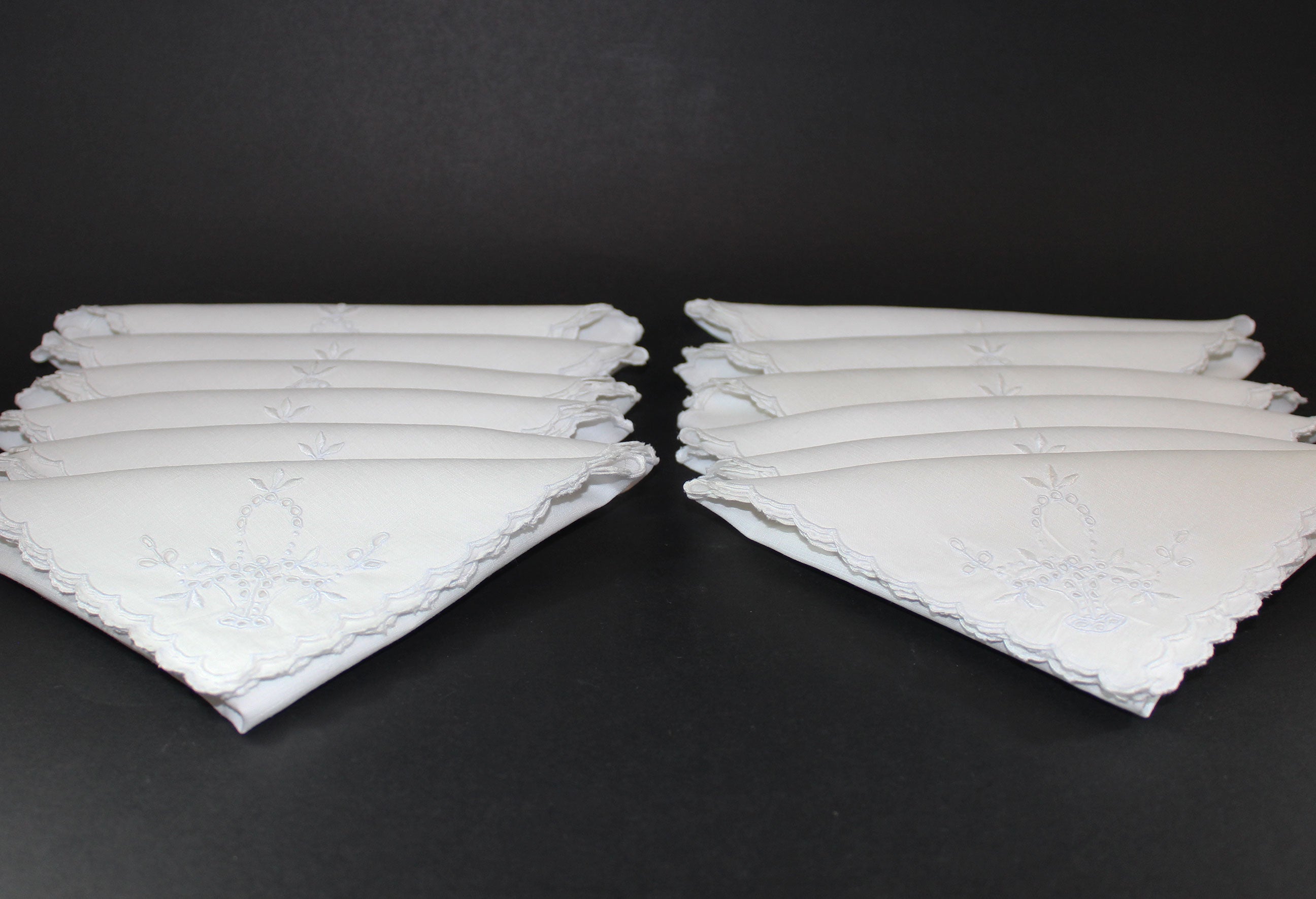 White Linen Embroidered Tea Napkins Basket