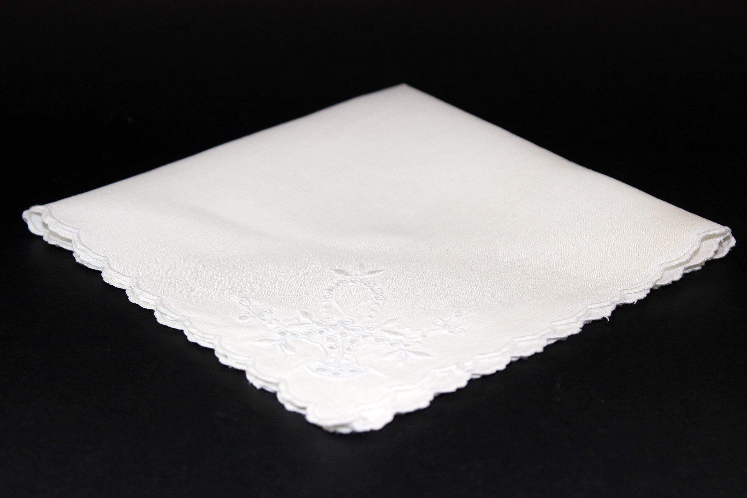White Linen Embroidered Tea Napkins Basket