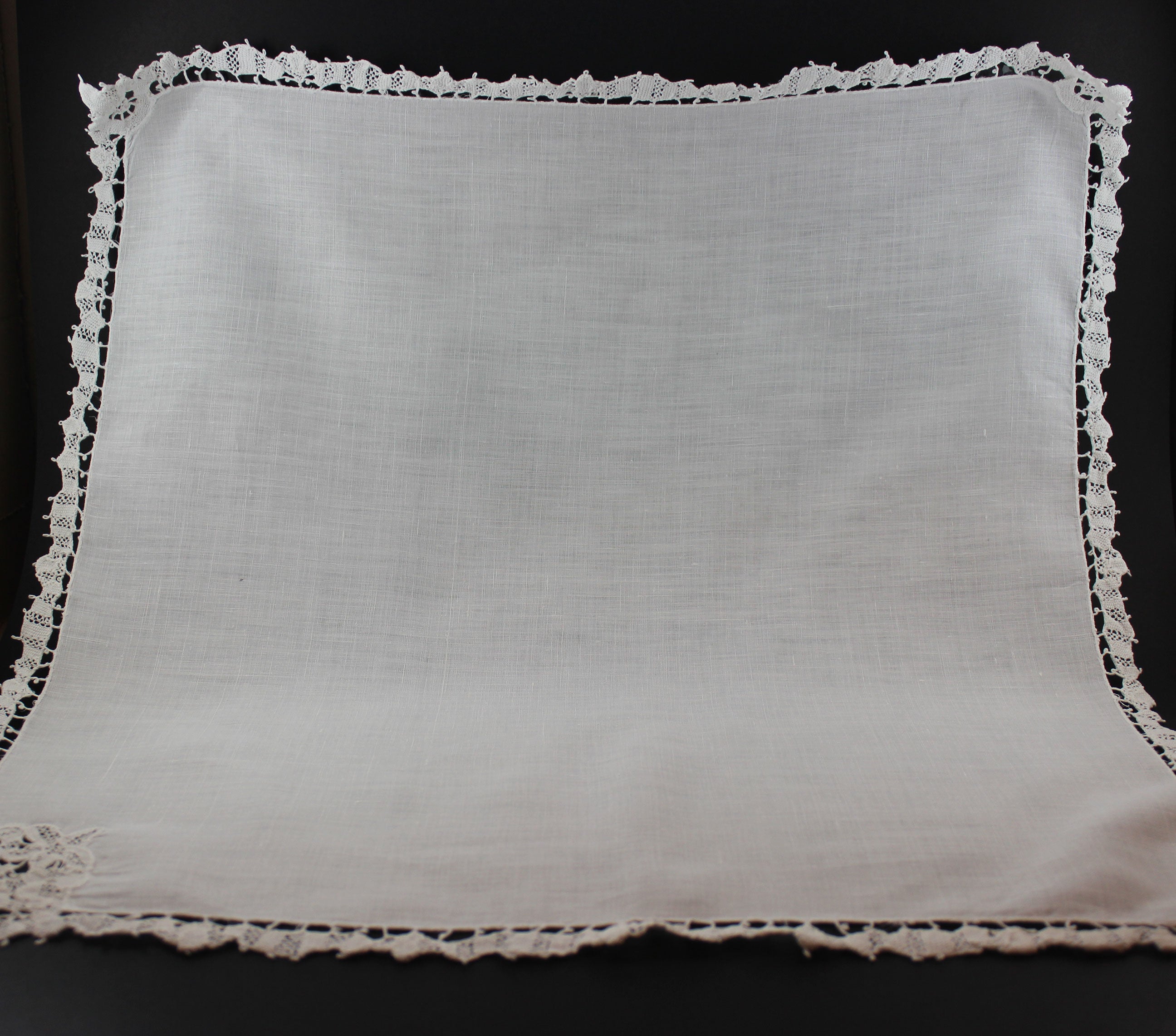 White Linen with Point de Venise Lace, Vintage Dinner Napkins
