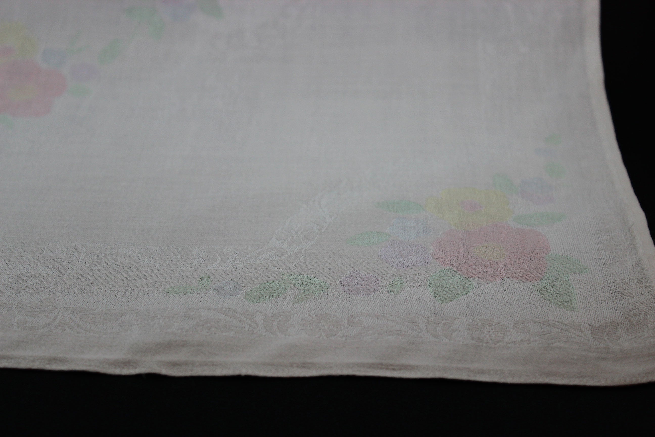 Double Damask Large Linen Dinner Napkins, Hand Painted Floral