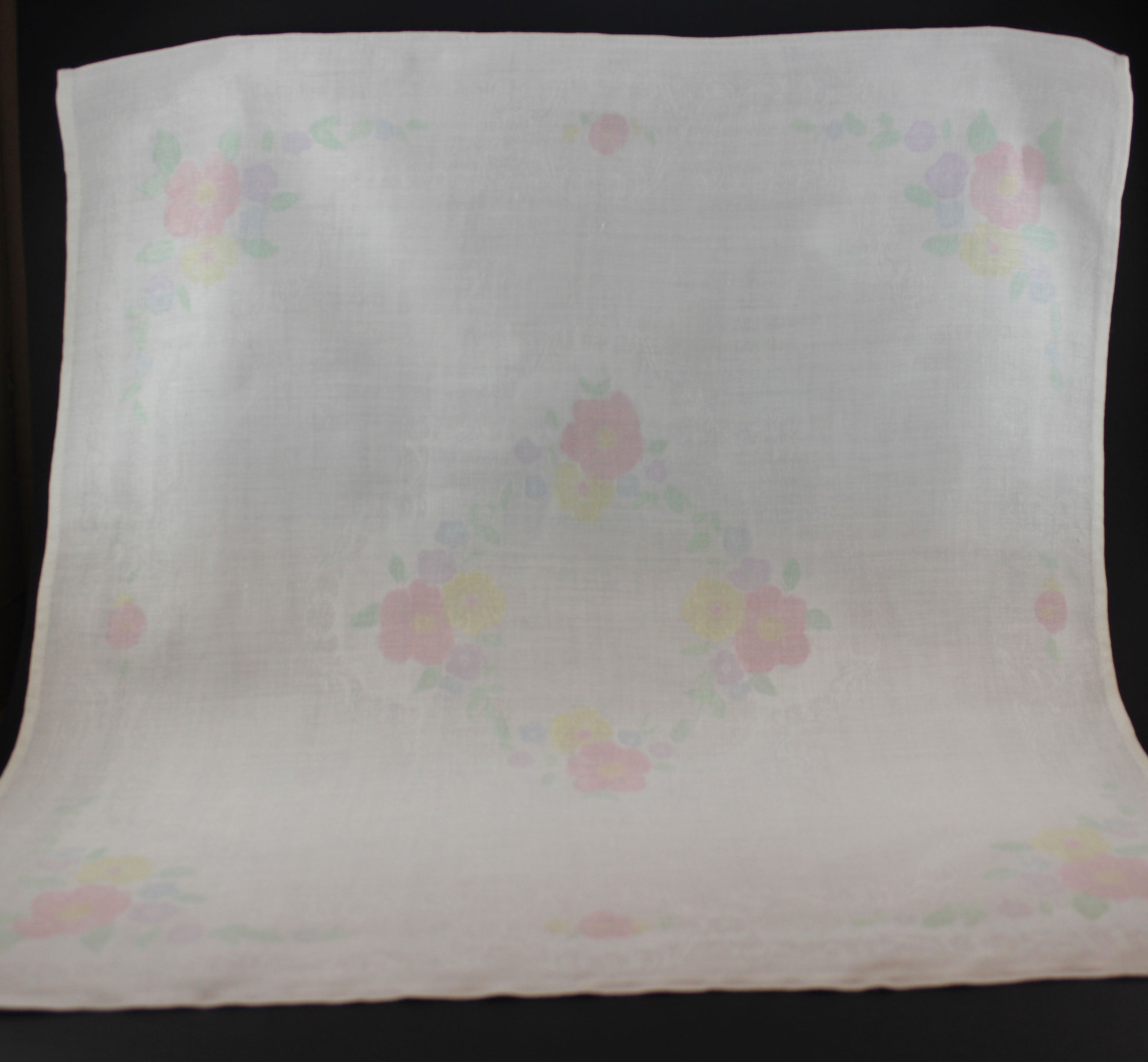 Double Damask Large Linen Dinner Napkins, Hand Painted Floral