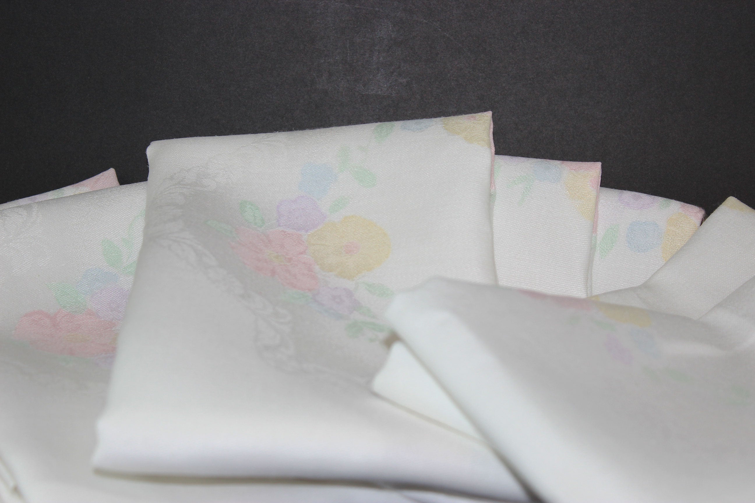 Double Damask Large Linen Dinner Napkins, Hand Painted Floral