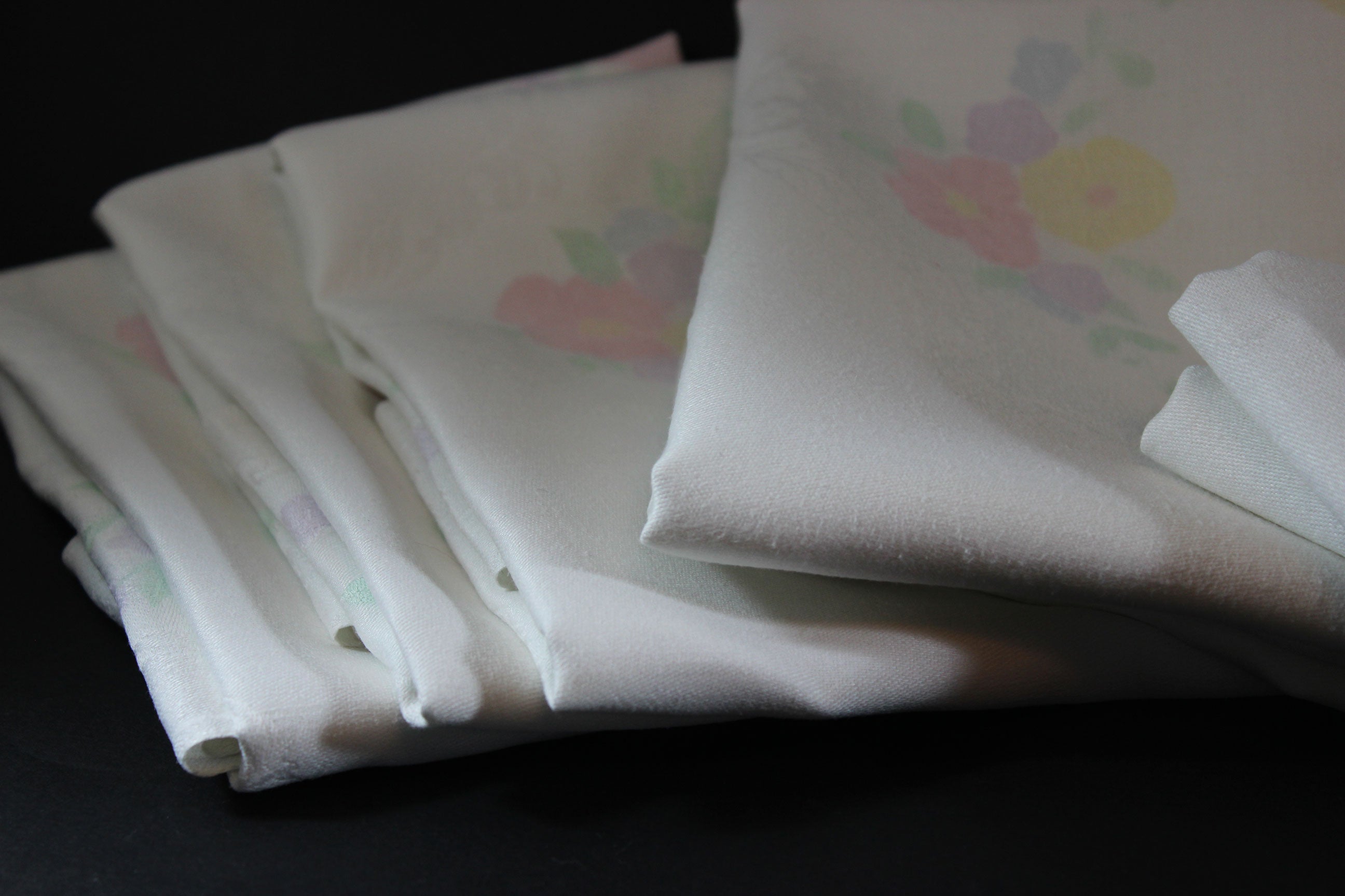 Double Damask Large Linen Dinner Napkins, Hand Painted Floral
