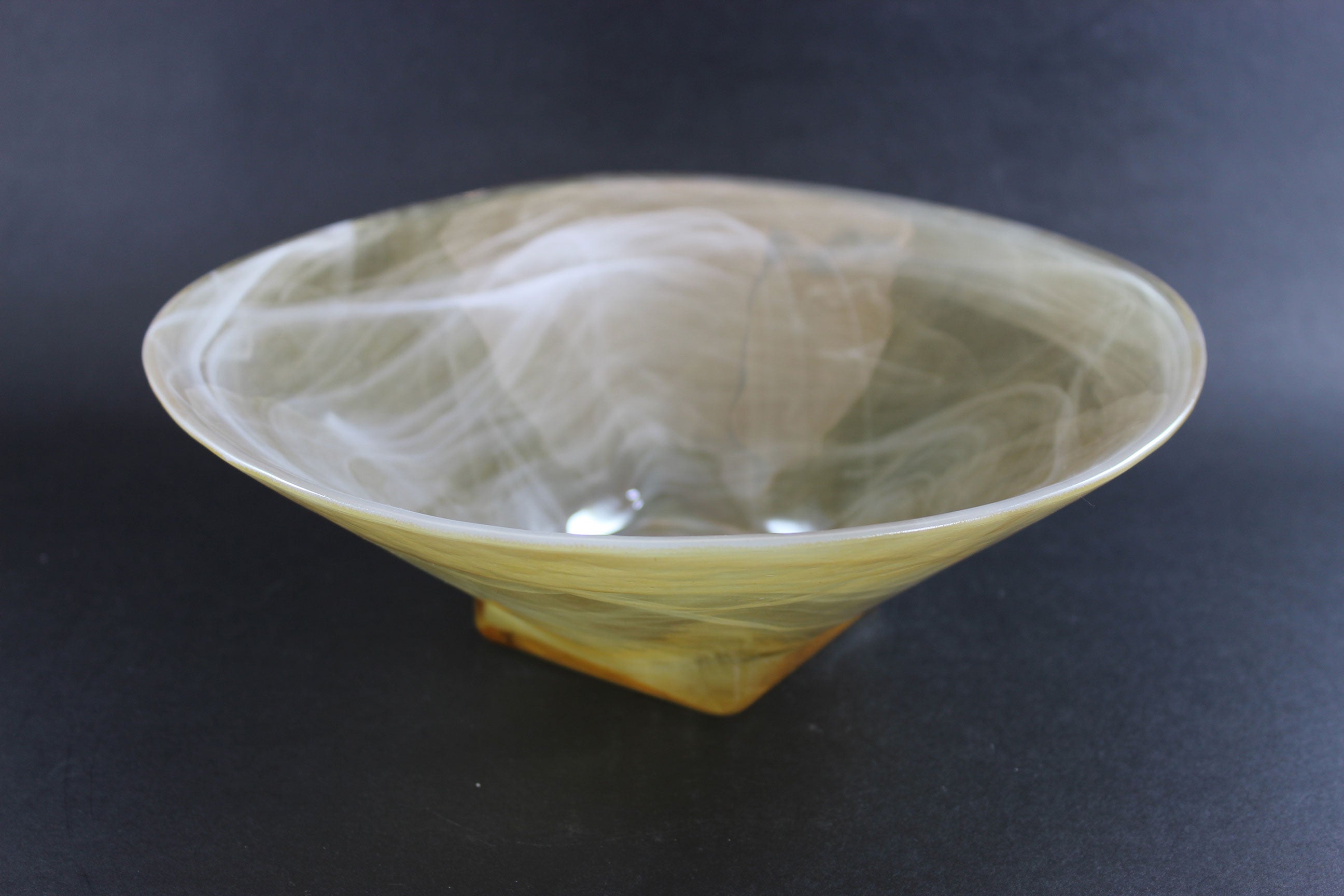 Art Glass Bowls, Yellow with White Swirls