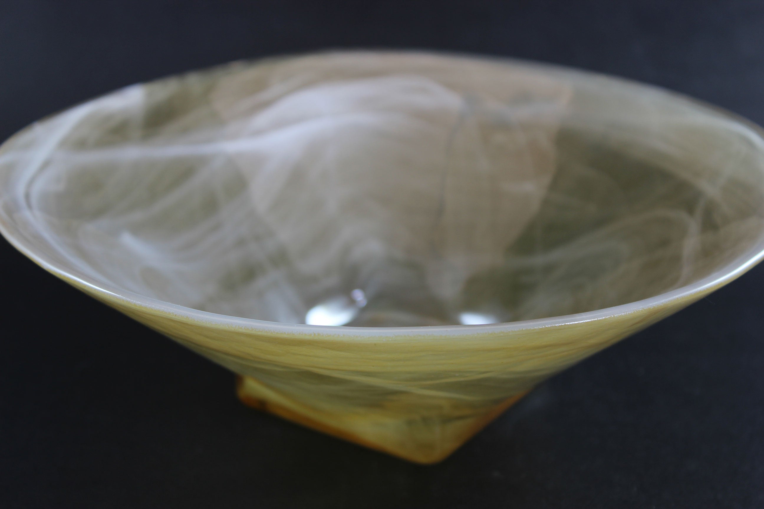 Art Glass Bowls, Yellow with White Swirls