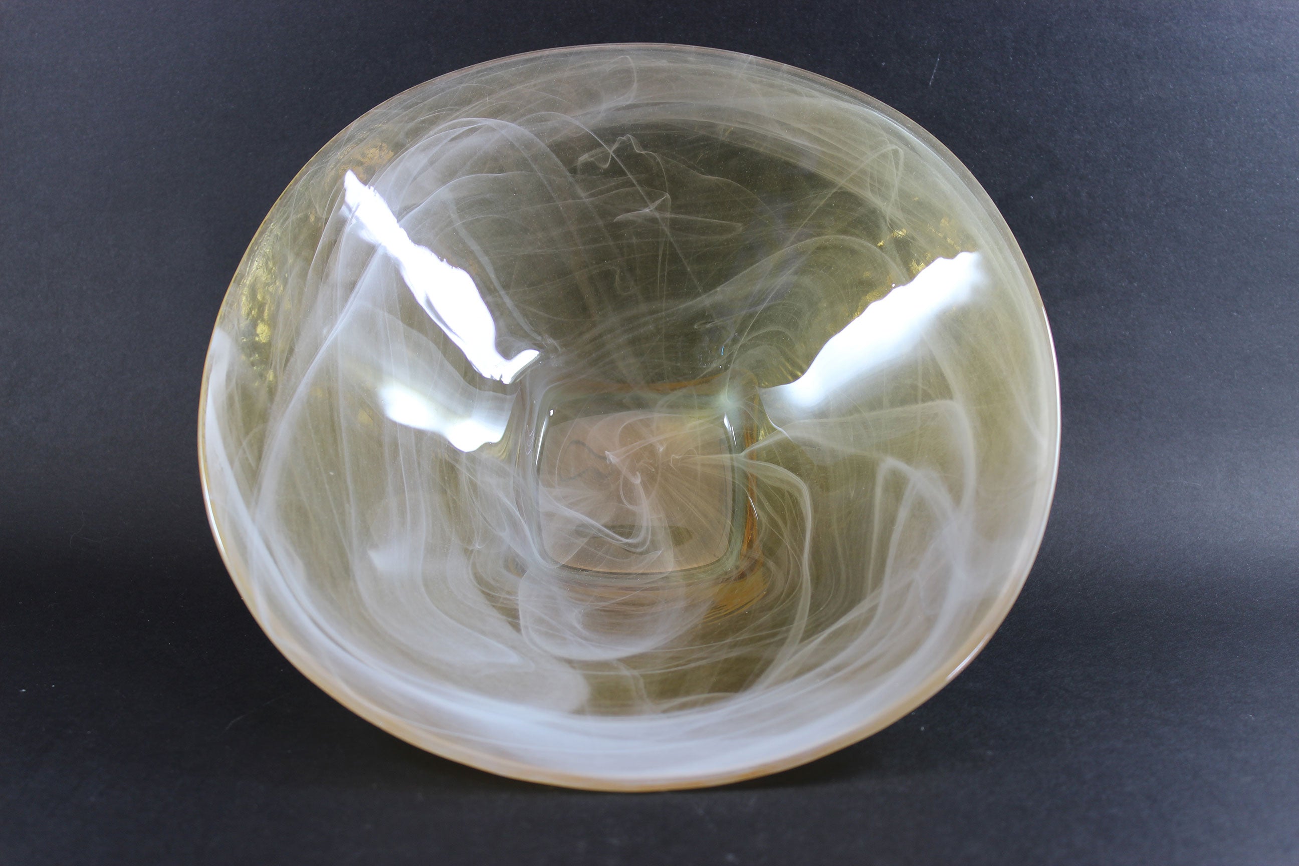 Art Glass Bowls, Yellow with White Swirls