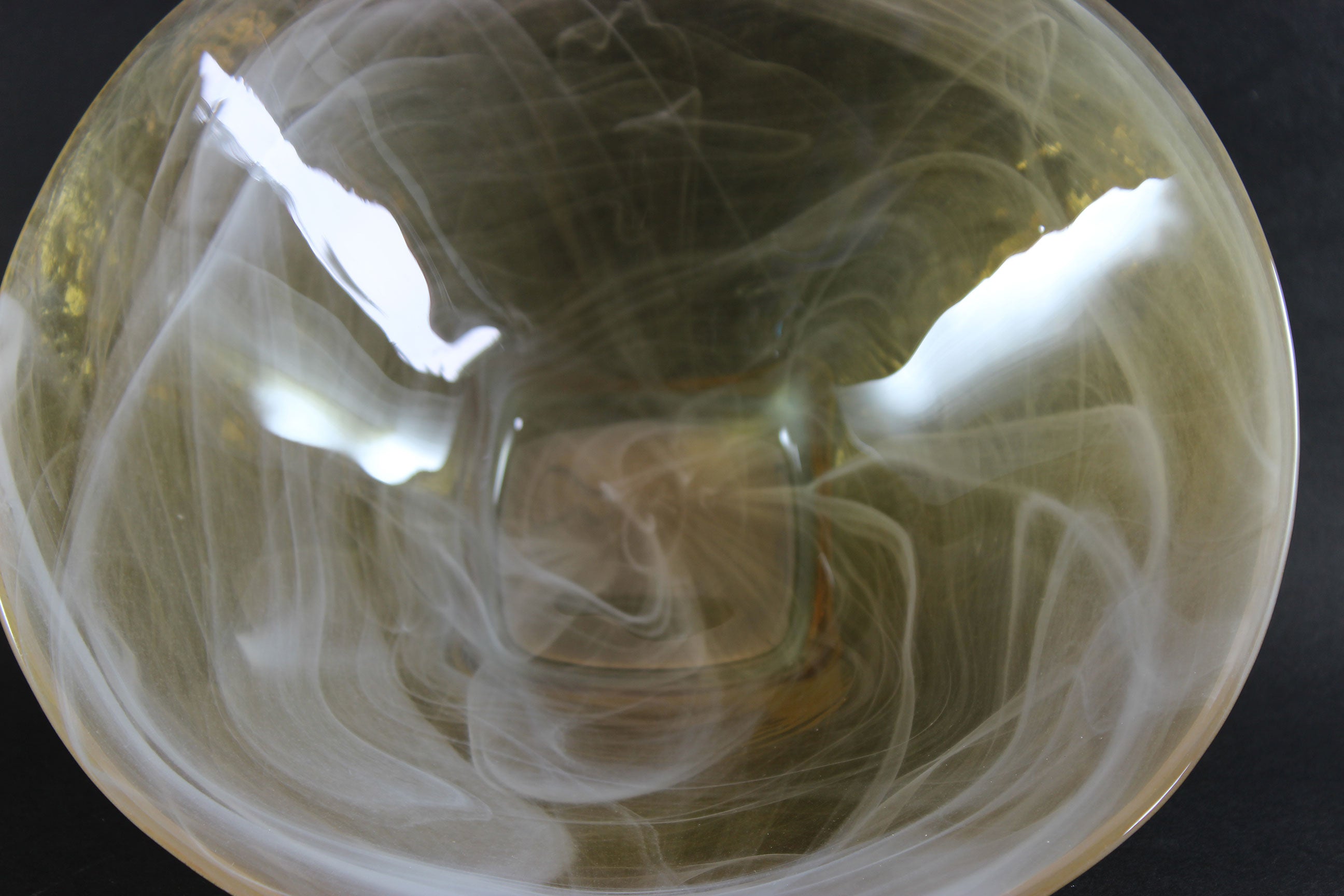 Art Glass Bowls, Yellow with White Swirls