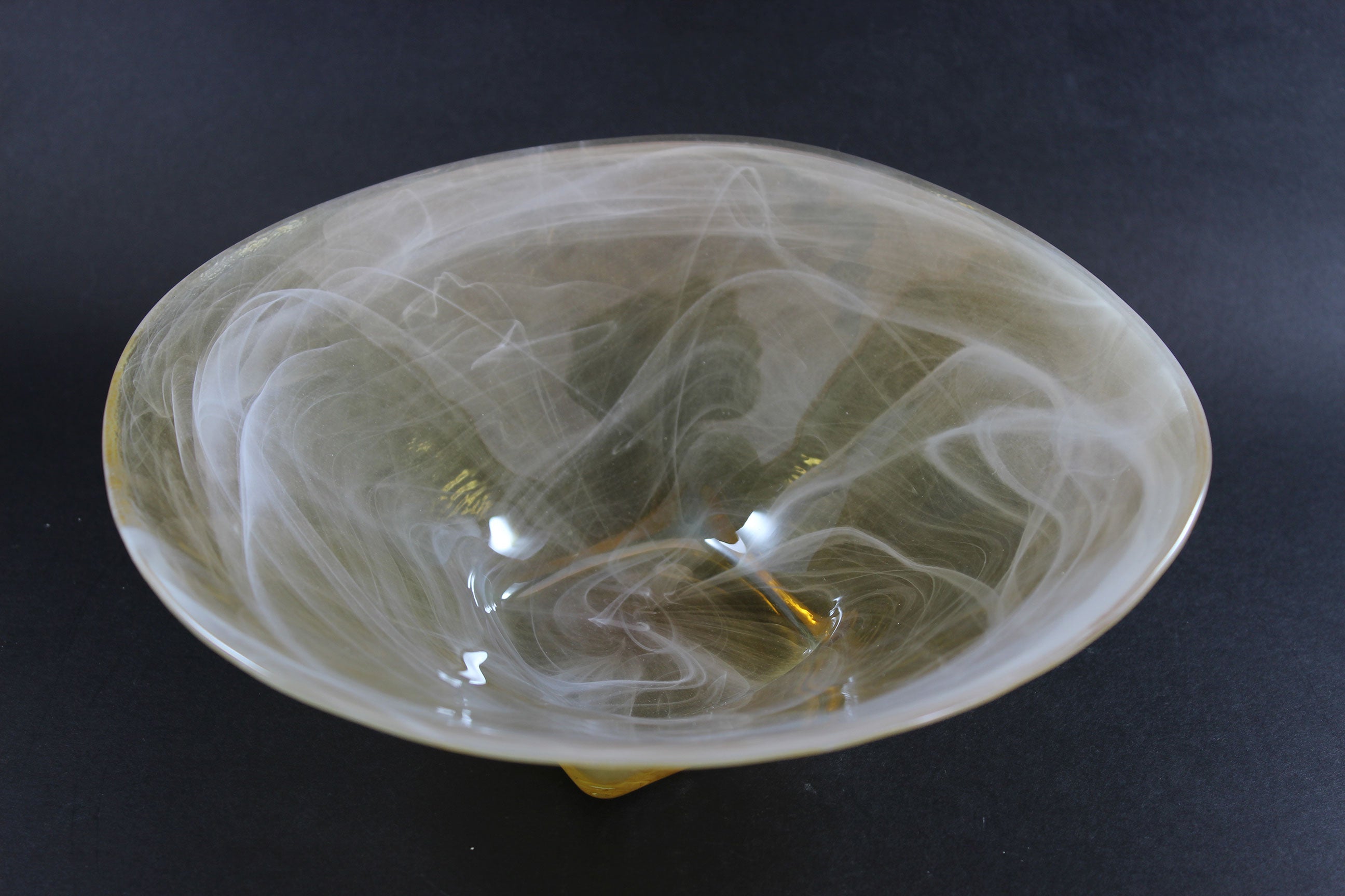 Art Glass Bowls, Yellow with White Swirls