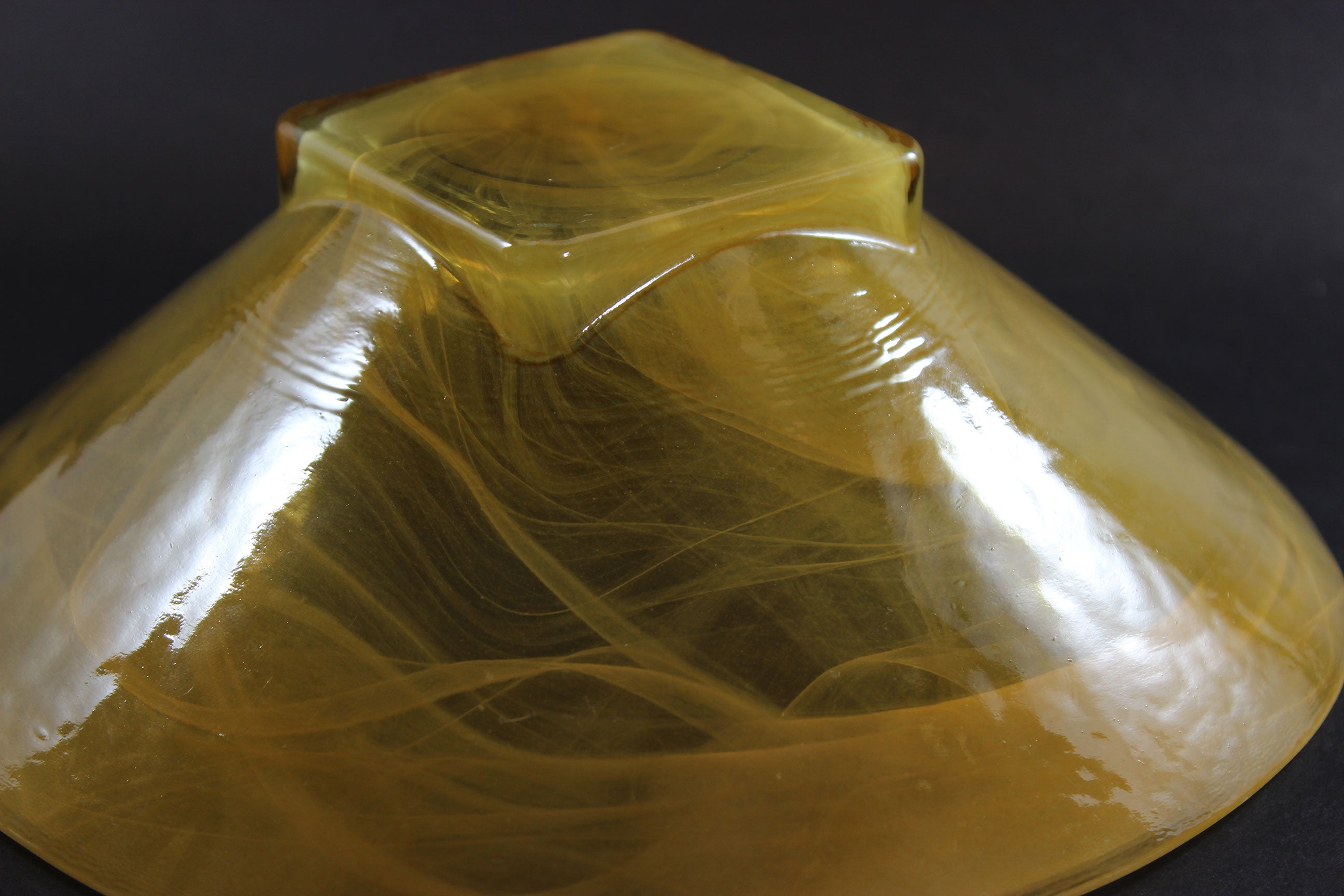 Art Glass Bowls, Yellow with White Swirls