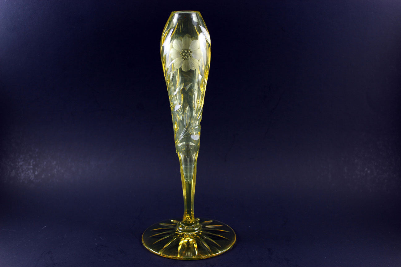 Rare Yellow Cut Glass Bud Vase ABP McKee