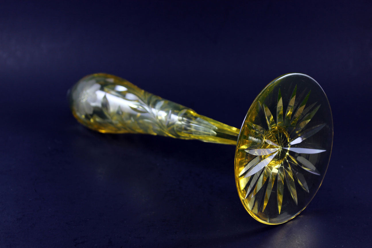 Rare Yellow Cut Glass Bud Vase ABP McKee