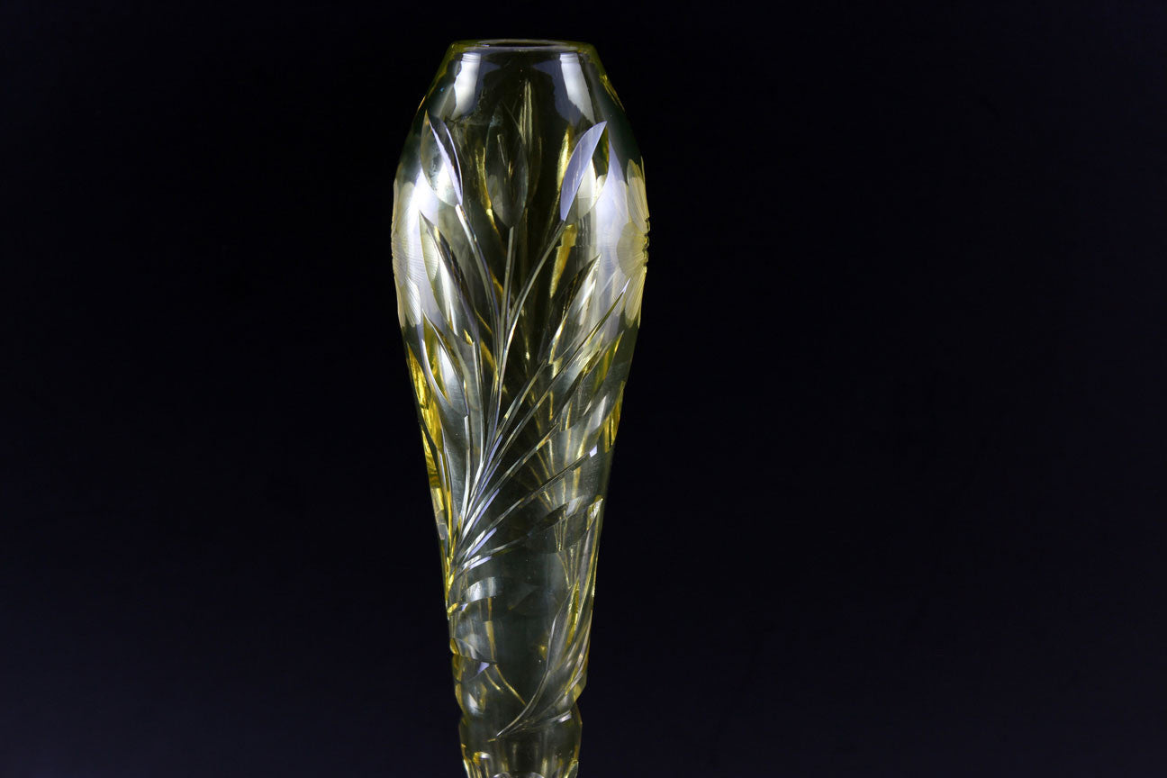 Rare Yellow Cut Glass Bud Vase ABP McKee