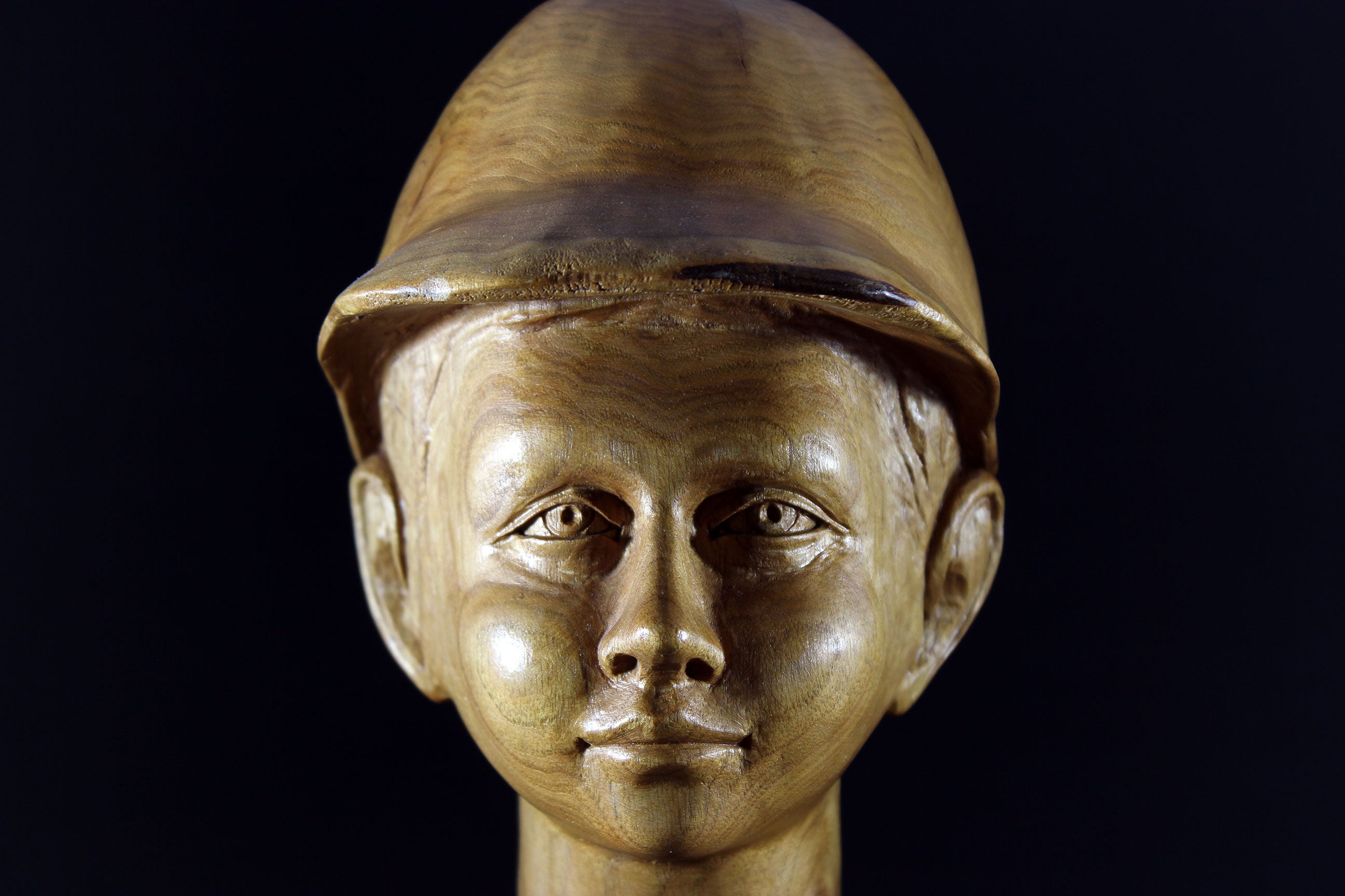 Andre Medard Bourgault, Wood Sculpture, Boy with Cap or Riding Helmet