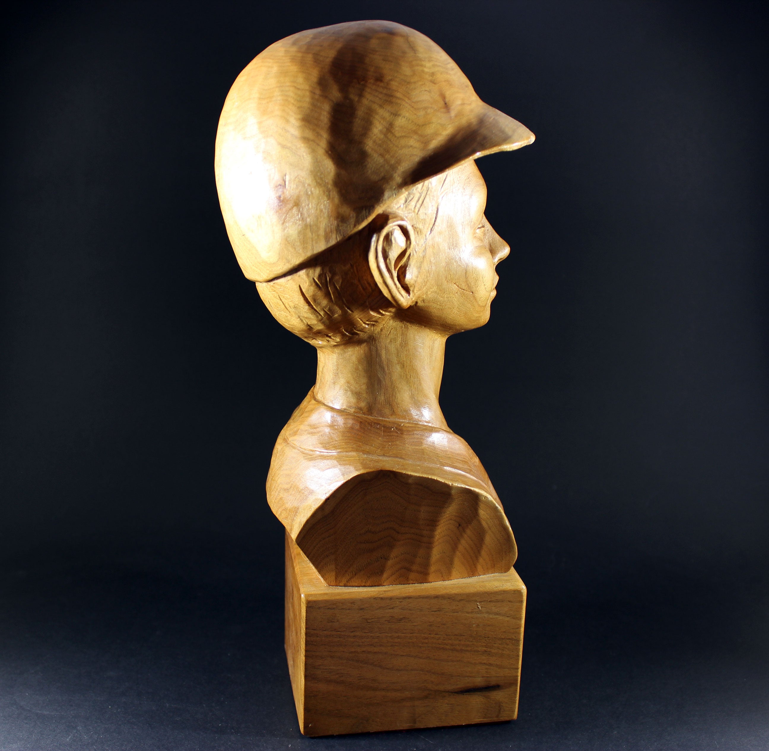 Andre Medard Bourgault, Wood Sculpture, Boy with Cap or Riding Helmet