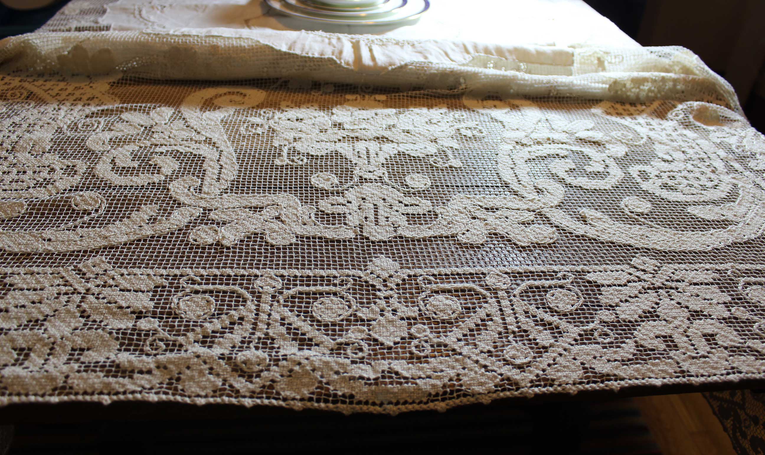Antique Linen and Lace Tablecloth