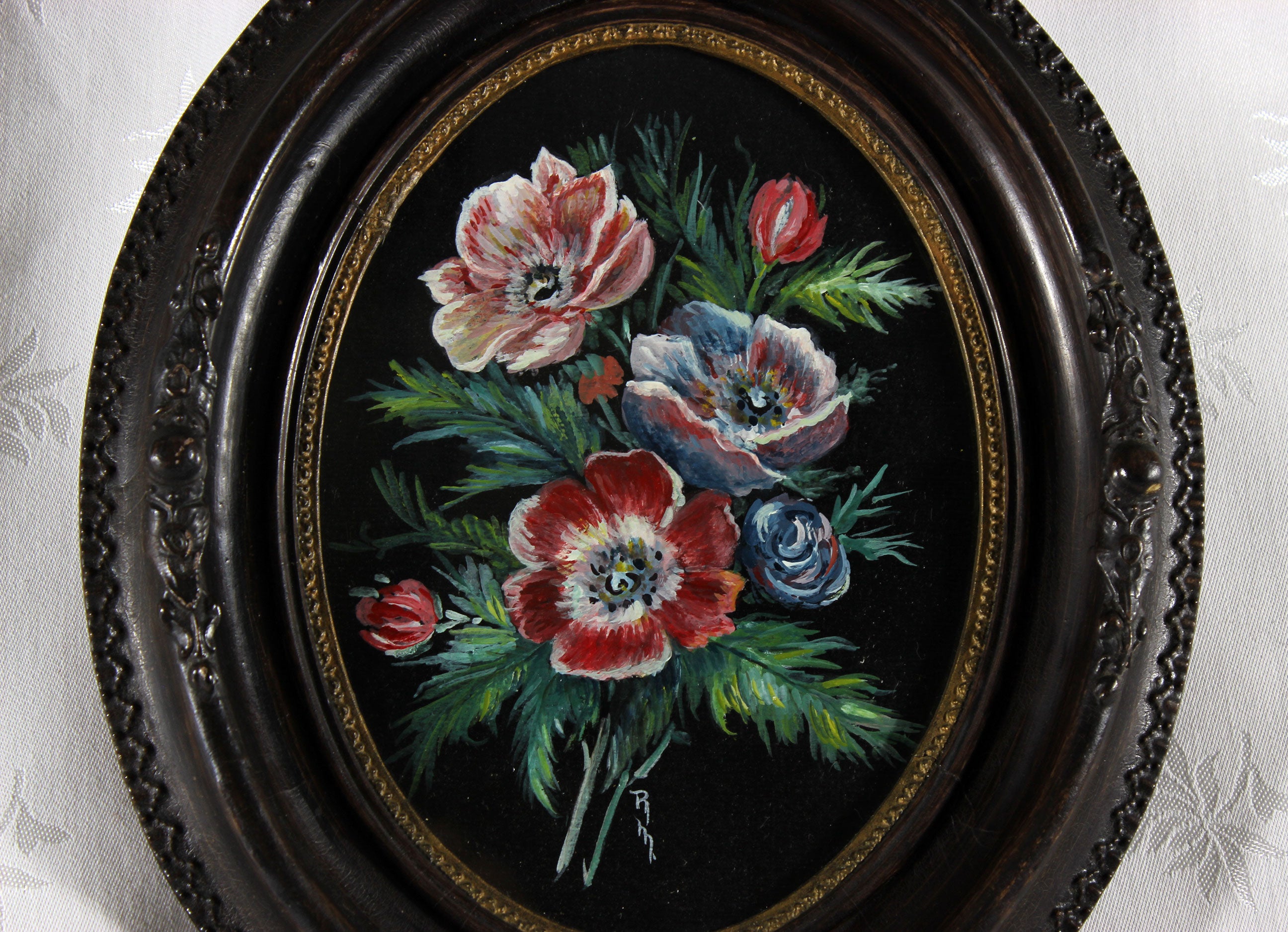 Antique Oval Frame with Floral Painting