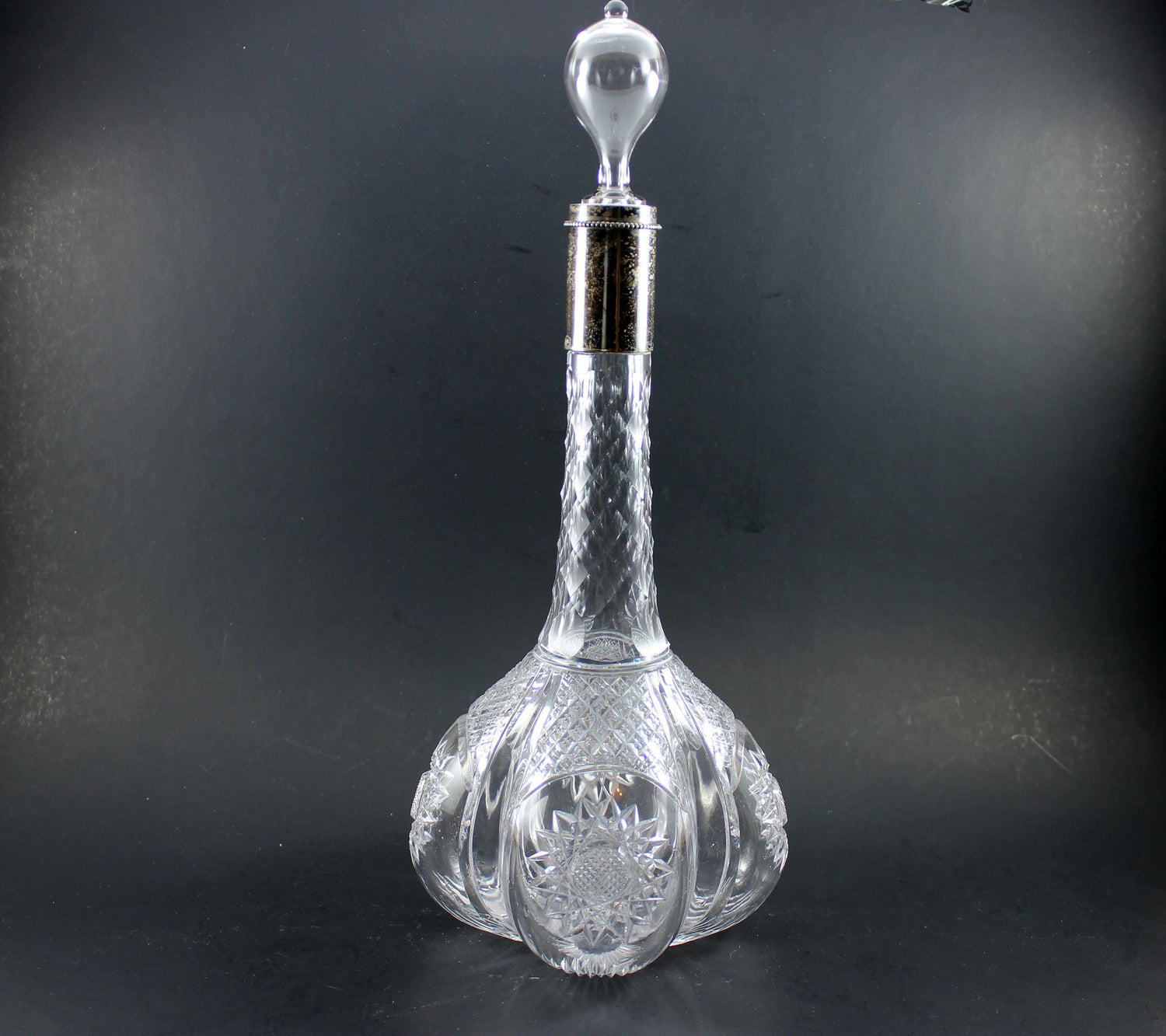 Brilliant Cut Glass Decanter with Sterling Collar