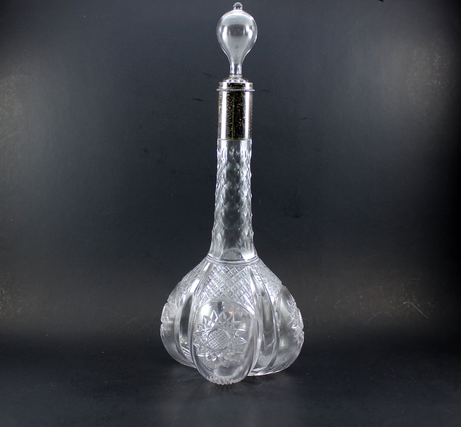 Brilliant Cut Glass Decanter with Sterling Collar